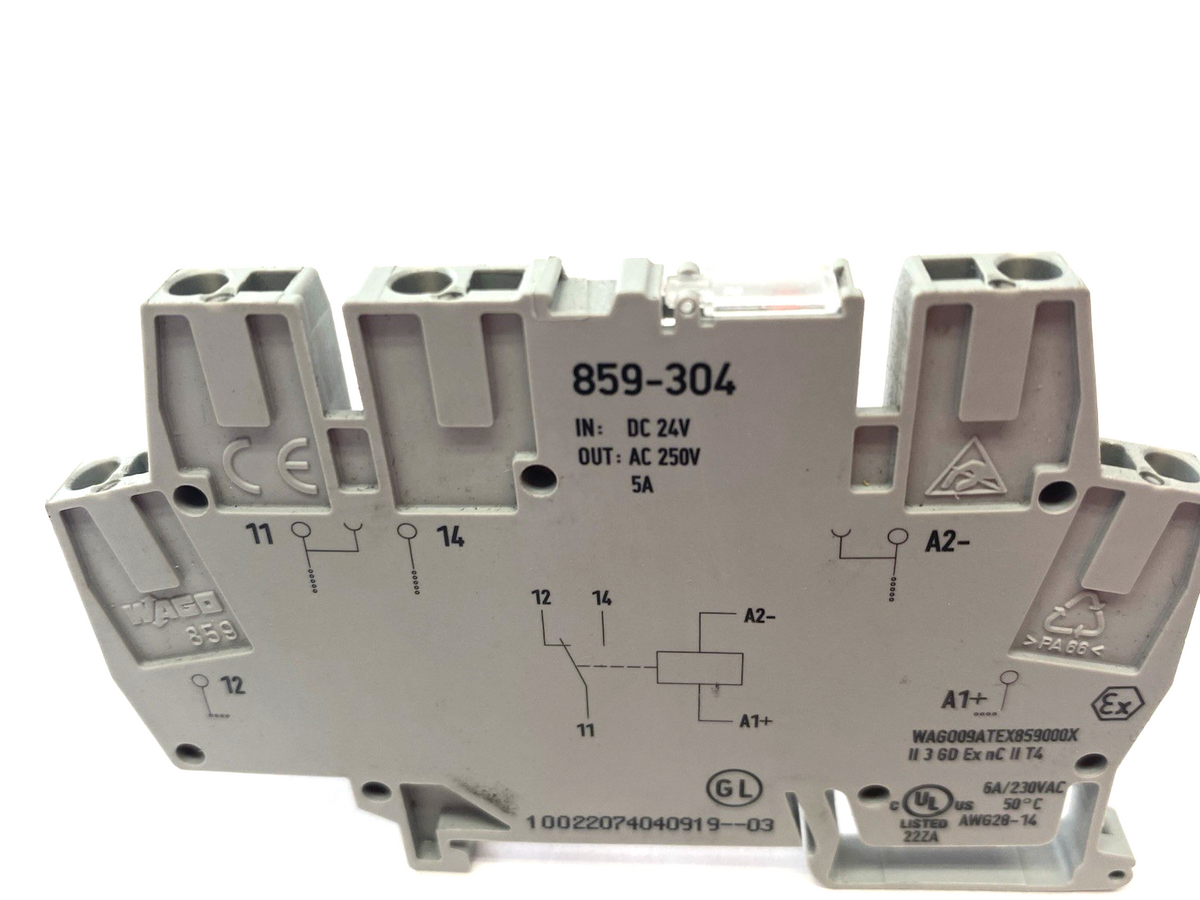 859-304 | Wago Relay Terminal Module 1-Changeover Contact, Red Indicator- Used - Maverick Industrial Sales