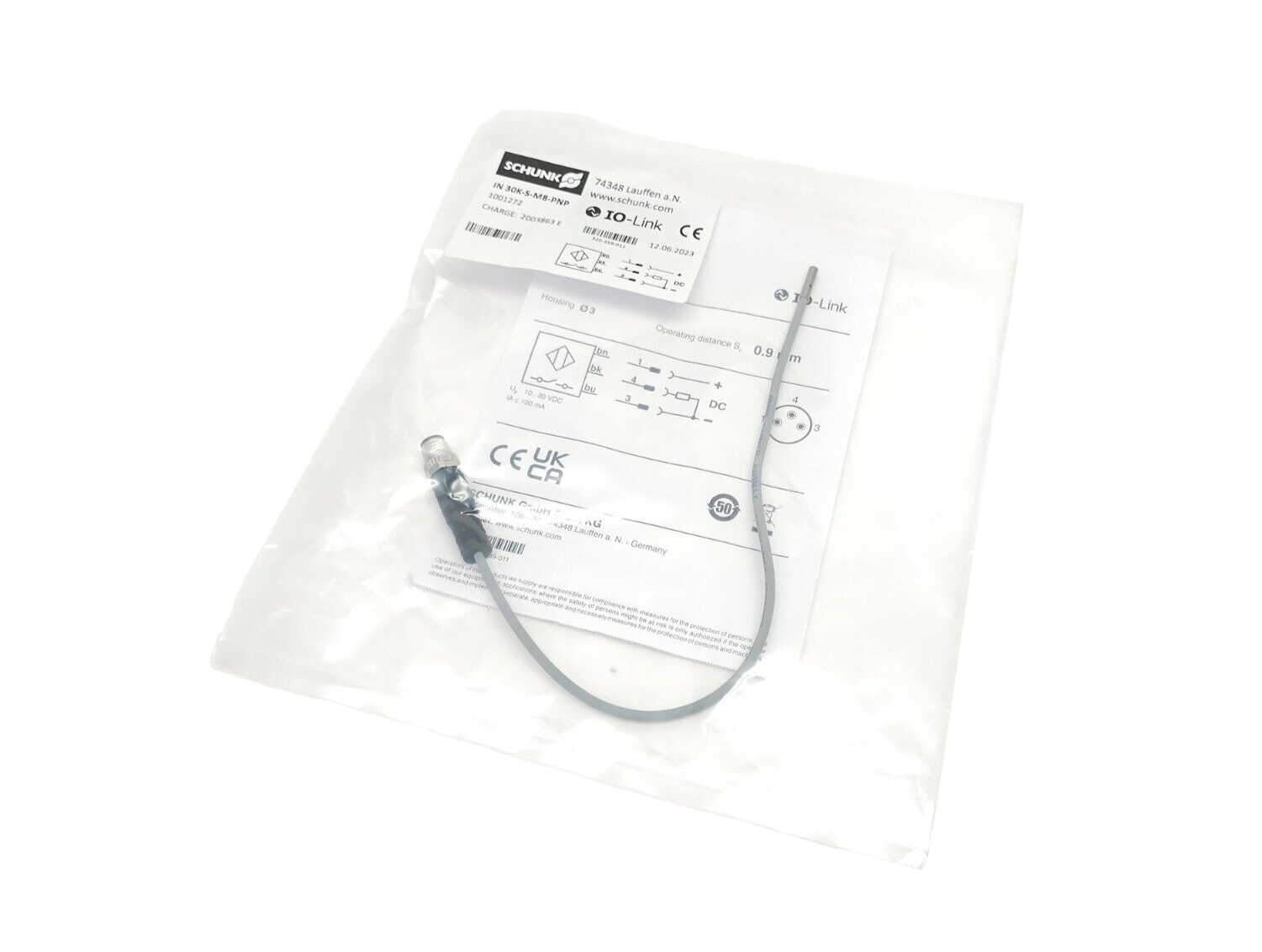 Schunk IN 30K-S-M8-PNP Inductive Proximity Switch 3mm Dia. PNP 1001272 - Maverick Industrial Sales