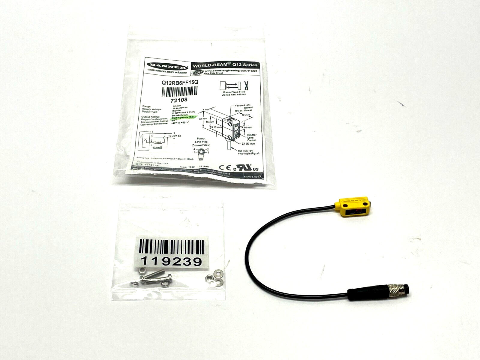 Banner Q12RB6FF15Q World-Beam Mini Self Contained Sensor 15 mm Range 72108 - Maverick Industrial Sales