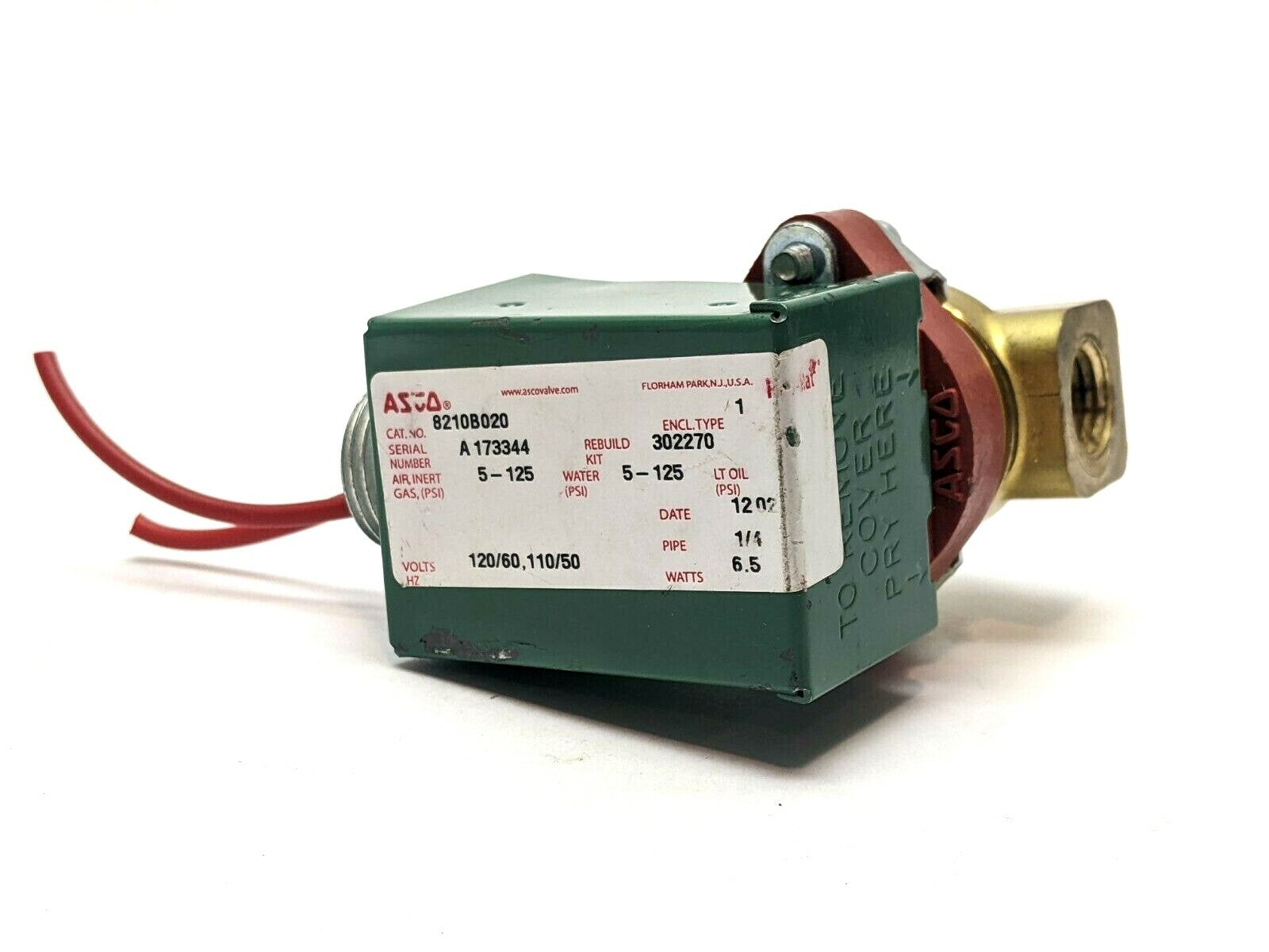8210B020 | ASCO Brass Solenoid Valve Normally Closed 1/4" NPT - Used - Maverick Industrial Sales