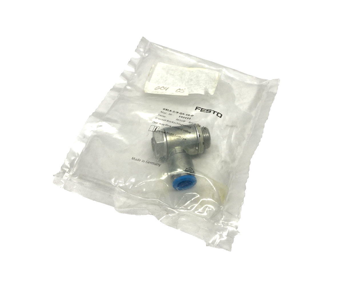 Festo GRLA-3/8-QS-10-D One-Way Flow Control Valve 193151 - New - Maverick Industrial Sales