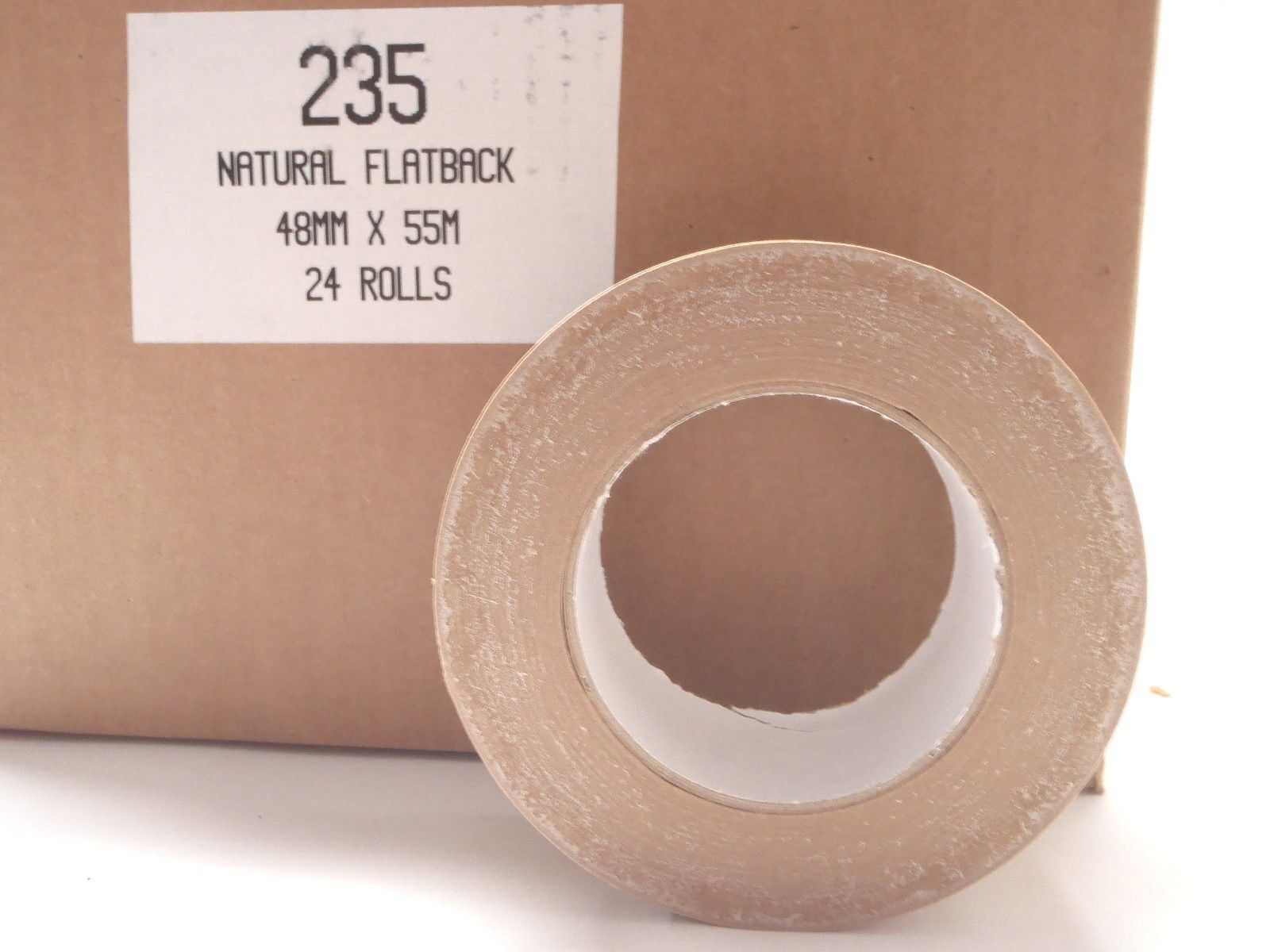 Tan 235 Natural Flatback Tape 48mm x 55M Rolls CASE OF 24 - Maverick Industrial Sales