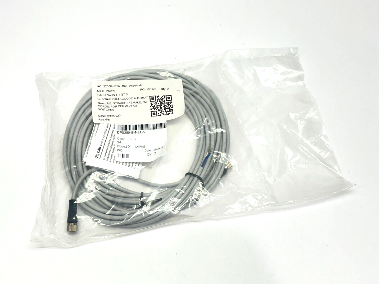 Numatics DPS280-8-4-ST-5 Sensor Cable Female M8 4-Pin 5m LOT OF 2 - Maverick Industrial Sales