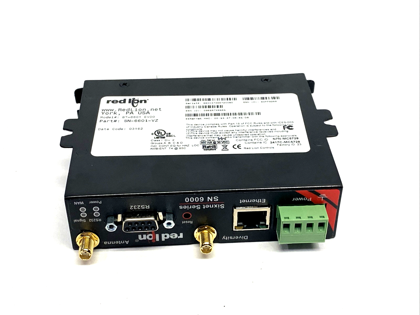 Red Lion SN-6601-VZ Sixnet IndustrialPro Cellular Verizon Router BT-6601 EVDO - New – Open box - Maverick Industrial Sales