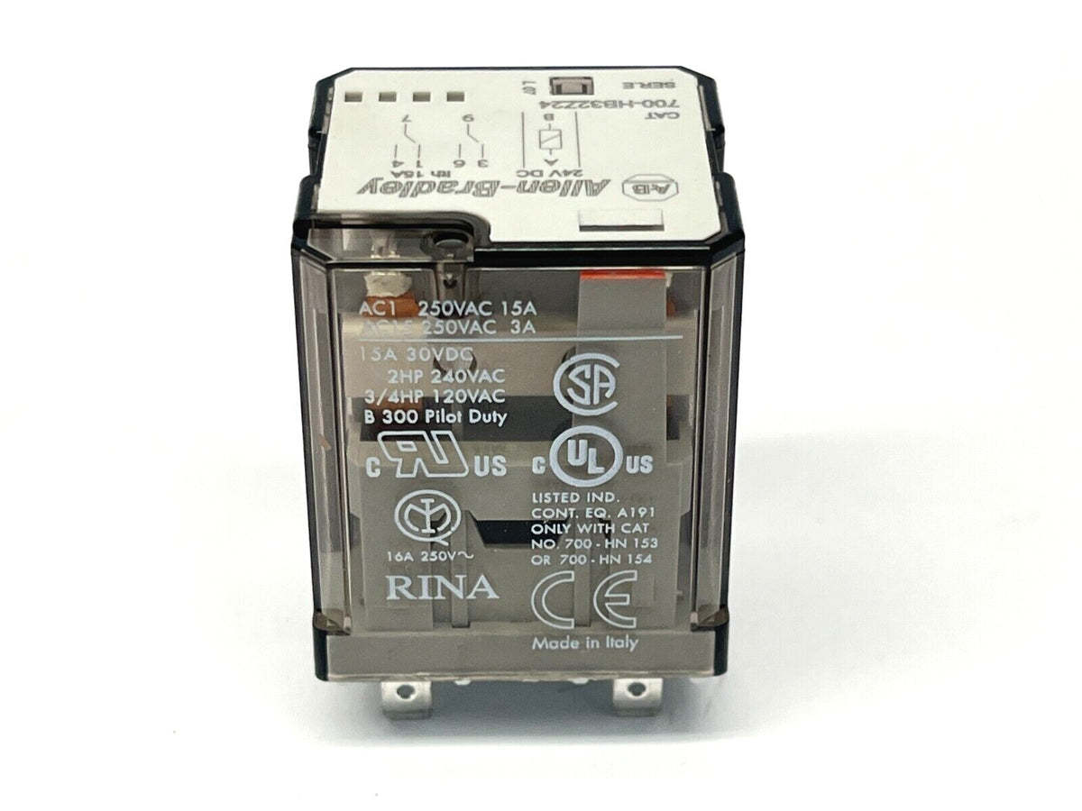 700-HB32Z24,700-HN153 | Allen Bradley 700-HB32Z24 Ser. E Relay w/ 700-HN153 Ser. B Relay Base- Used - Maverick Industrial Sales