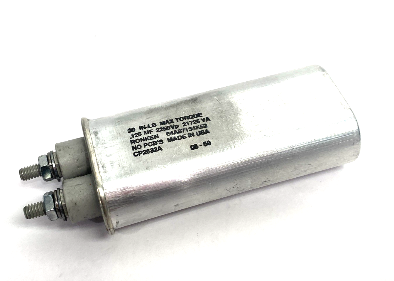 64A87134K52 | Ronken Capacitor 2250Vp .125MF 20 in-lb, CP2632A- New – Open box - Maverick Industrial Sales