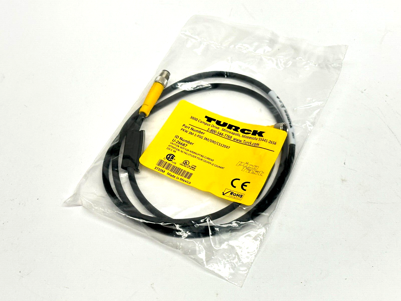 Turck PKW 3M-1-PSG 3M/S90/CS12047 Picofast Cordset 1m U-26687 - New - Maverick Industrial Sales