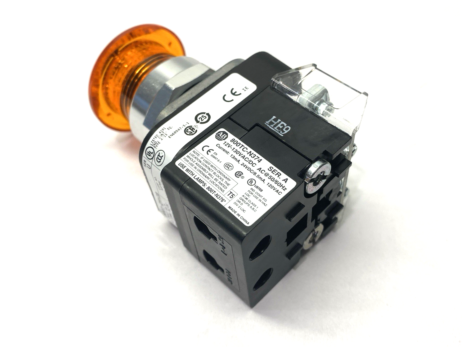Allen Bradley 800T-QMH2B Ser. U Amber Illuminated Push Button 40mm Mushroom Head - Maverick Industrial Sales