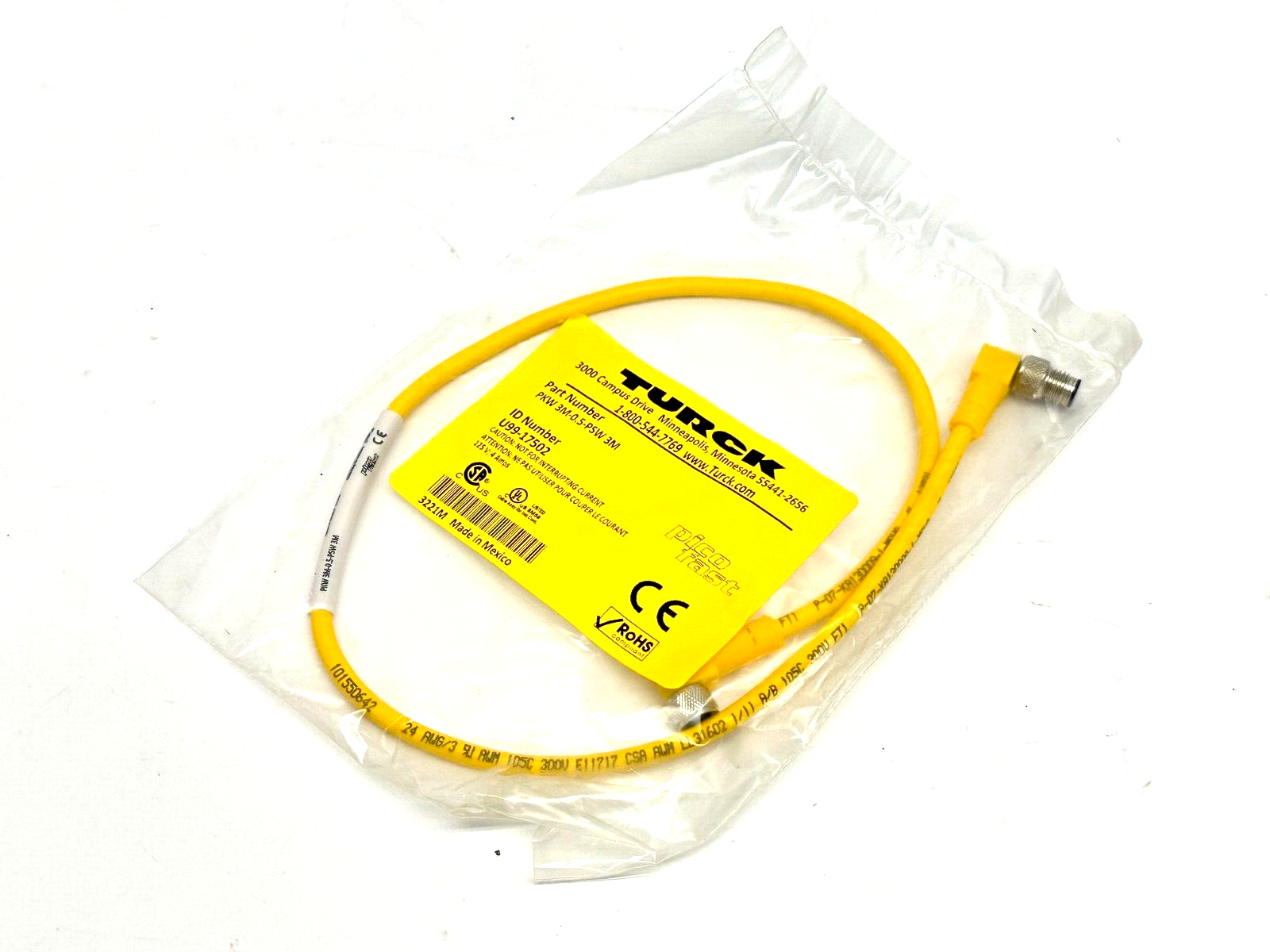 Turck PKW 3M-0.5-PSW 3M Picofast Cordset 0.5m U99-17502 - New - Maverick Industrial Sales