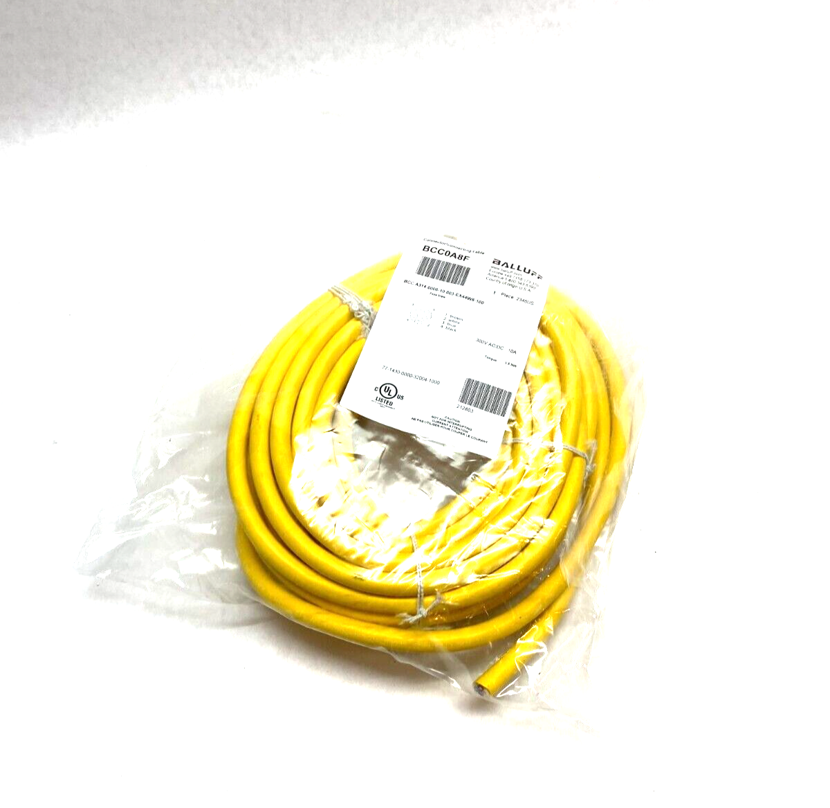 BCC0A8F, BCC A314-0000-10-003-EX44W6-100 | Balluff BCC0A8F Power Connection Cable Sgl-Ended BCC A314-0000-10-003-EX44W6-100 - New – Open box - Maverick Industrial Sales