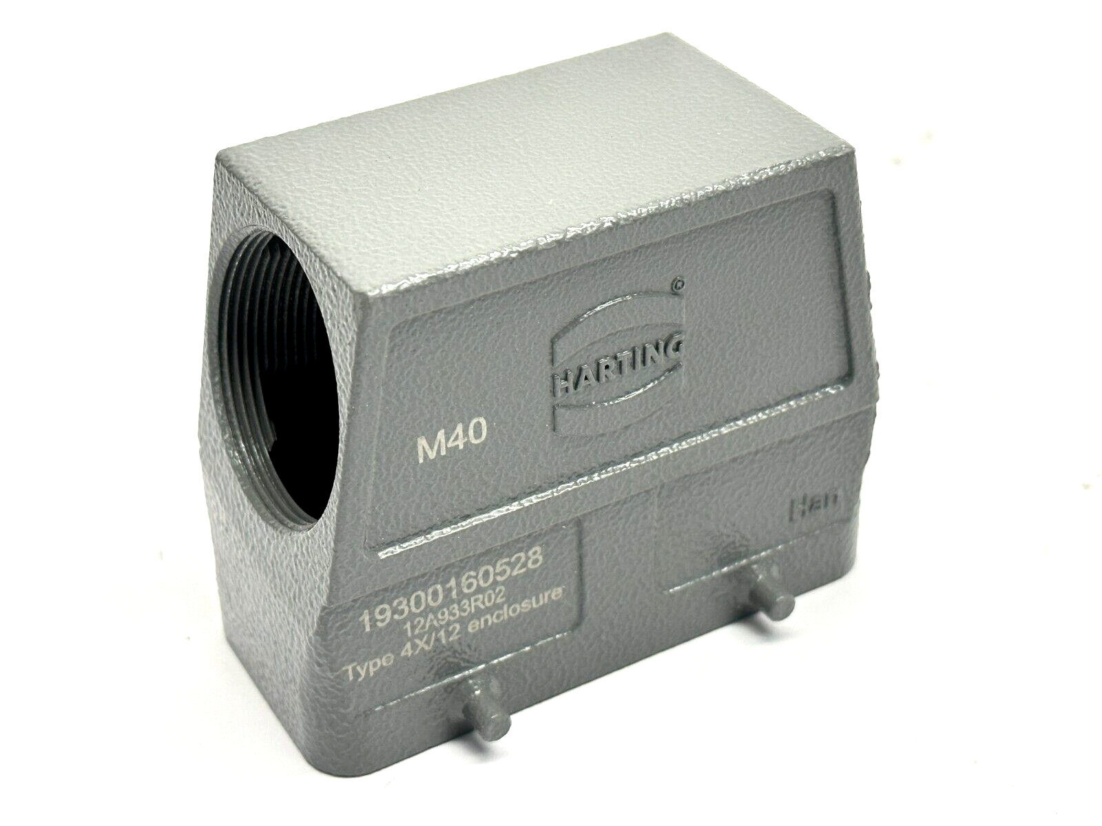 Harting 19 30 016 0528 Han B Hood Side Entry HC 4 Pegs M40 - New – Open box - Maverick Industrial Sales
