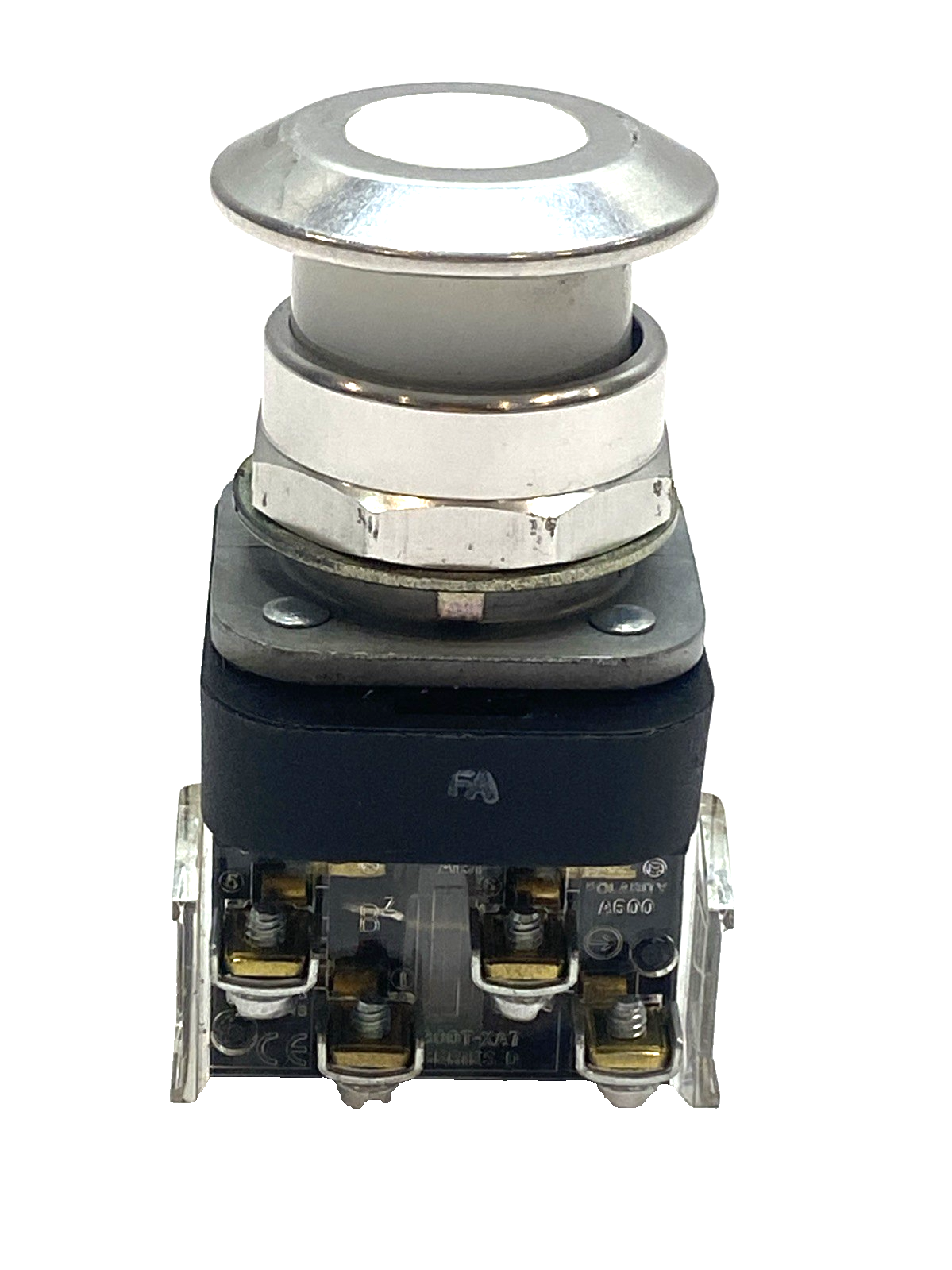 800T-FXMP16WA7 | Allen Bradley Illuminated White Mushroom Push-Pull 30mm 120VAC- Used - Maverick Industrial Sales