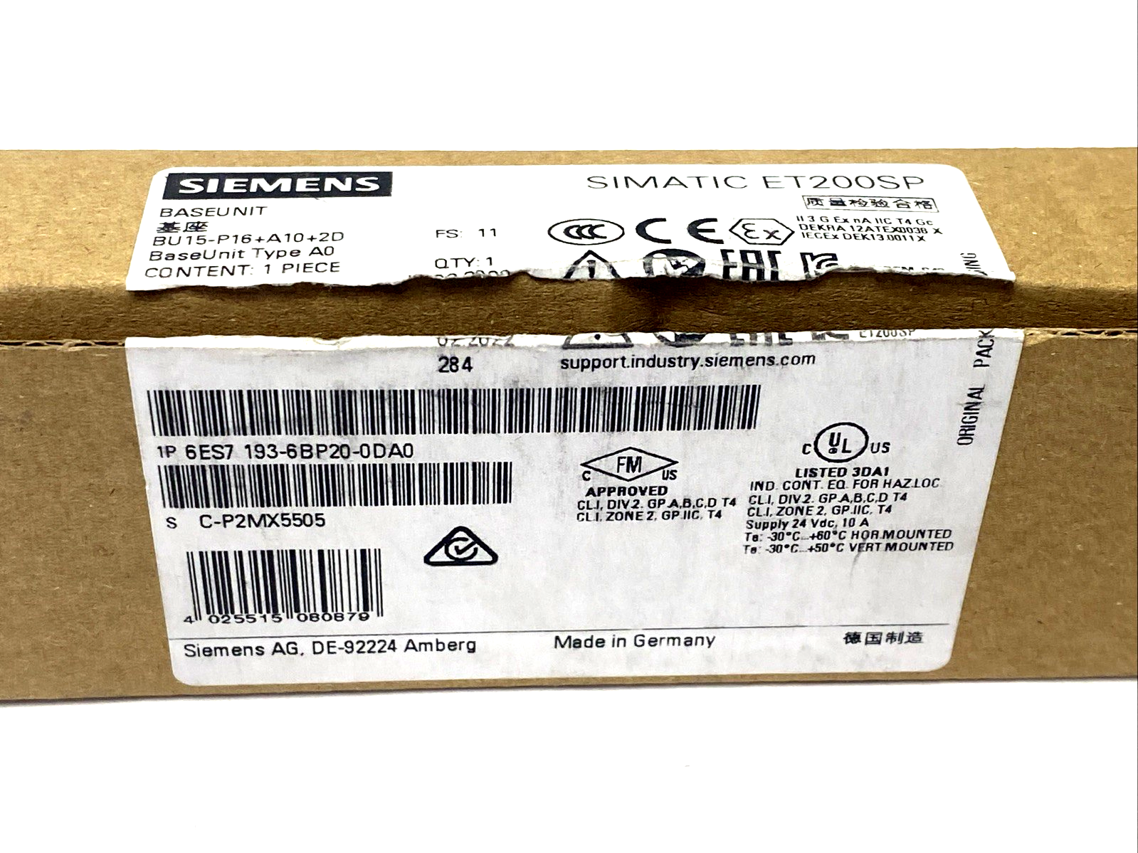 Siemens 6ES7193-6BP20-0DA0 SIMATIC ET 200SP Base Unit BU15-P16+A10+2D, BU - Maverick Industrial Sales