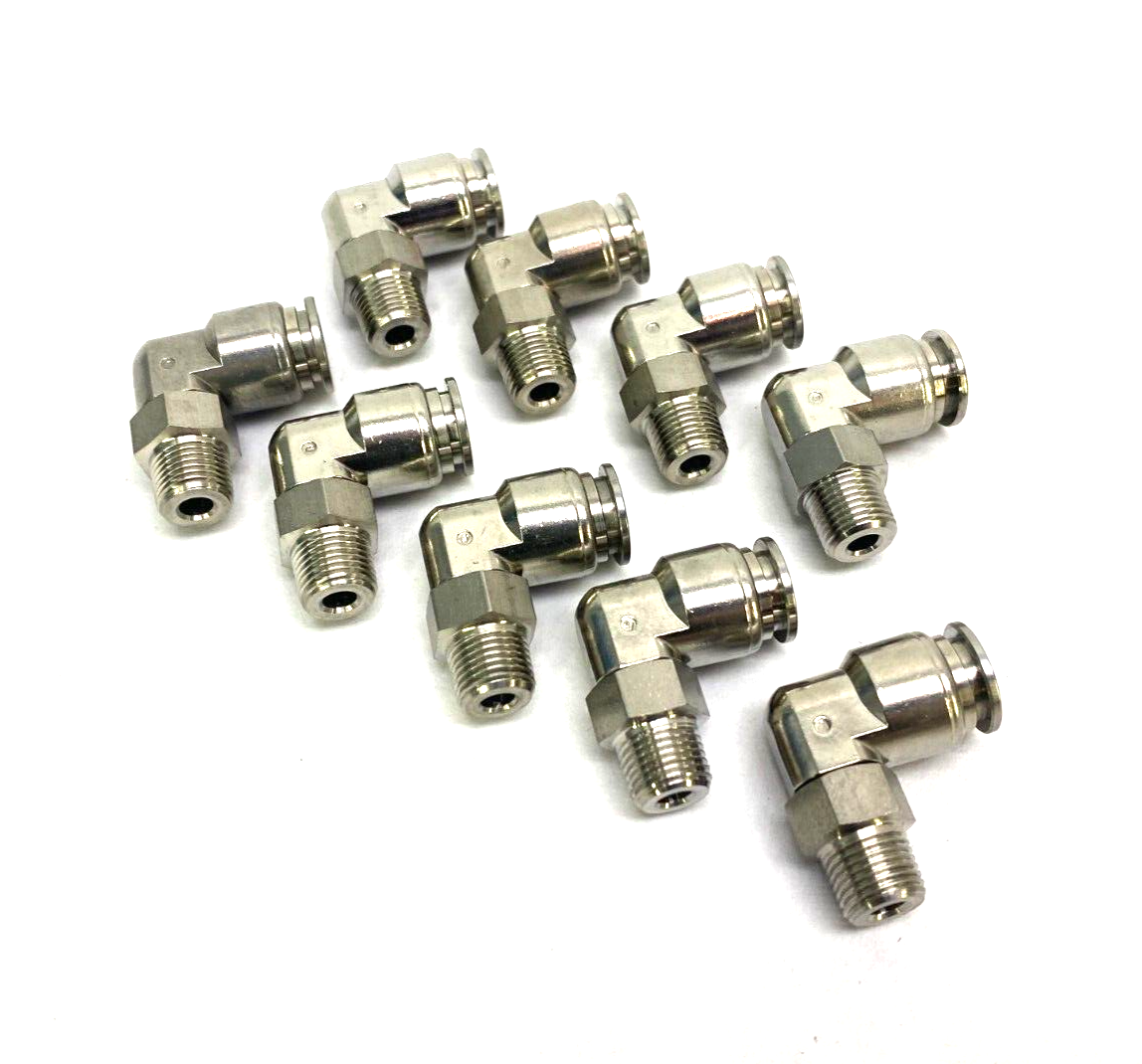 Stainless Steel Swivel Snap-Connect Elbow Fitting 5/16" OD to 1/8" NPT LOT OF 9 - New – Open box - Maverick Industrial Sales