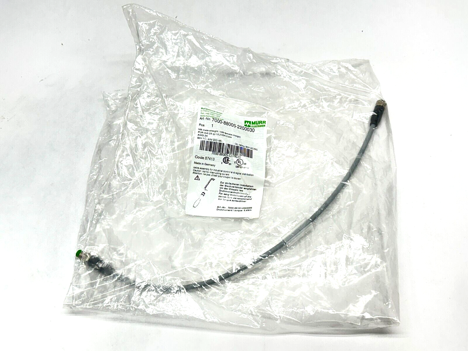 Murr Elektronik 7000-88005-2200030 Cordset M8 M 3-Pin - M8 F 4-Pin 0.3m - New - Maverick Industrial Sales