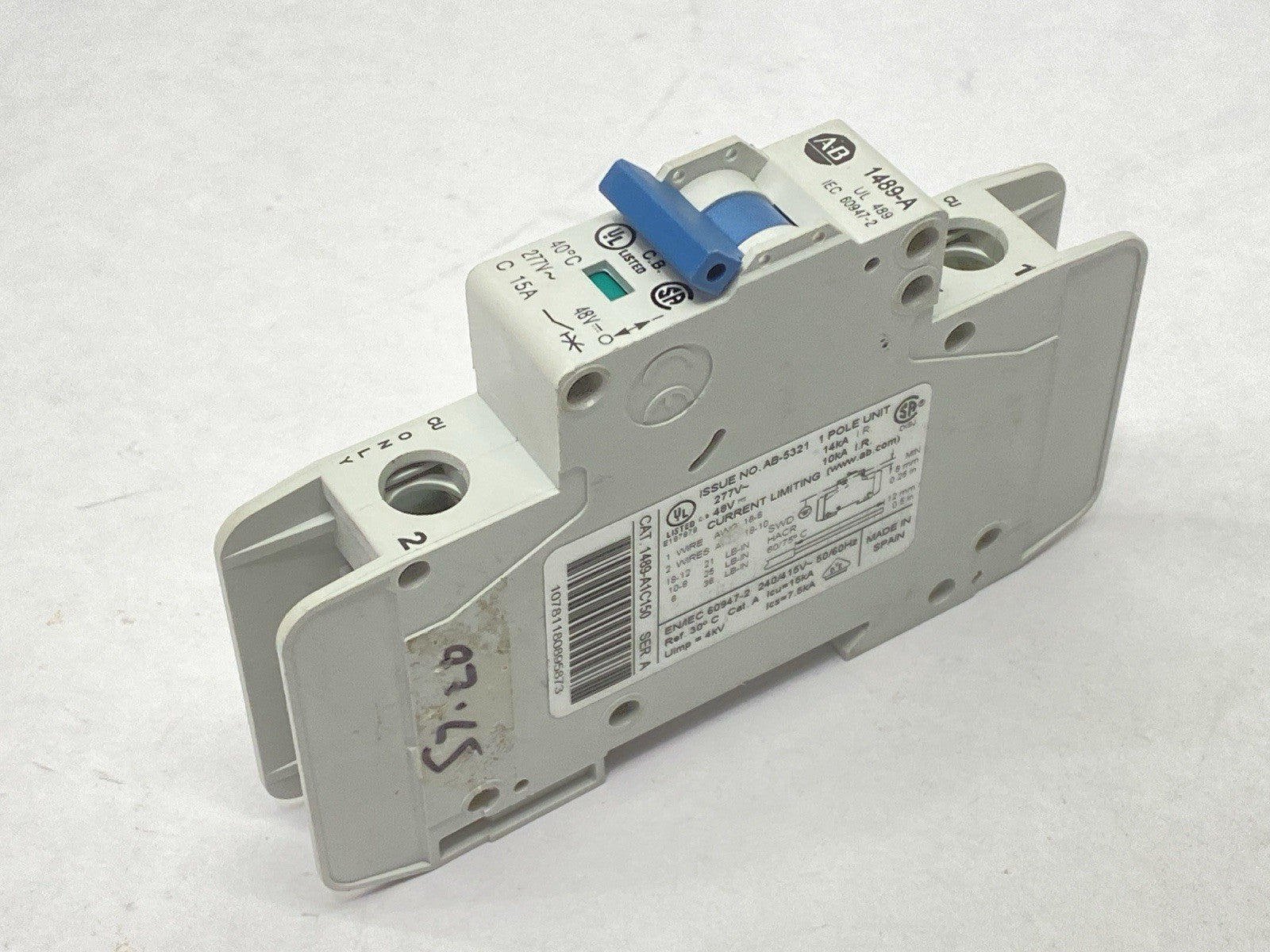 1489-A1C150 | Allen Bradley Ser A Circuit Breaker 1-Pole 15A 277VAC 48VDC - Used - Maverick Industrial Sales