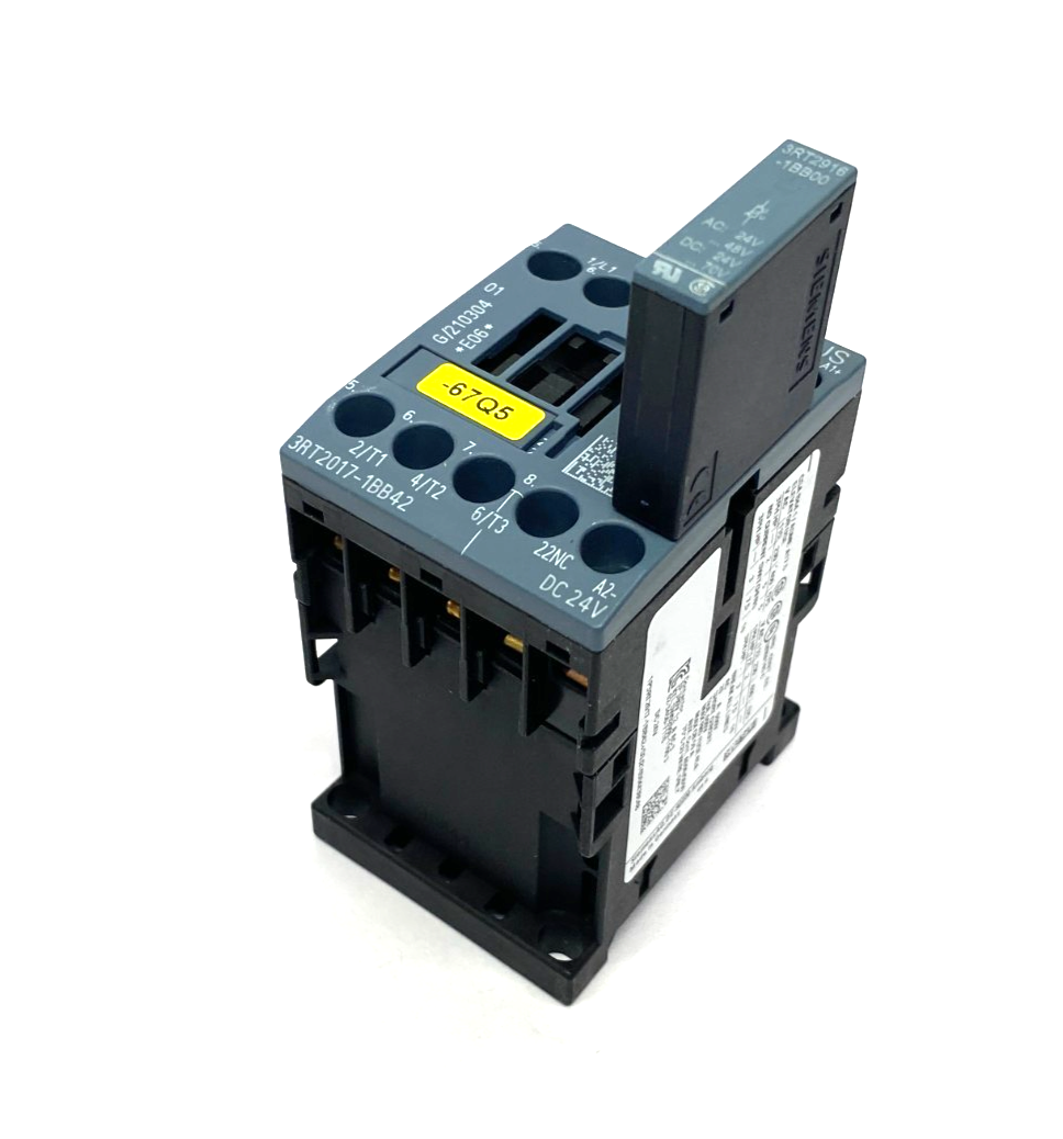 Siemens 3RT2017-1BB42 SIRIUS Power Contactor 3-Pole 12A 400V w/ 3RT2916-1BB00 - Maverick Industrial Sales