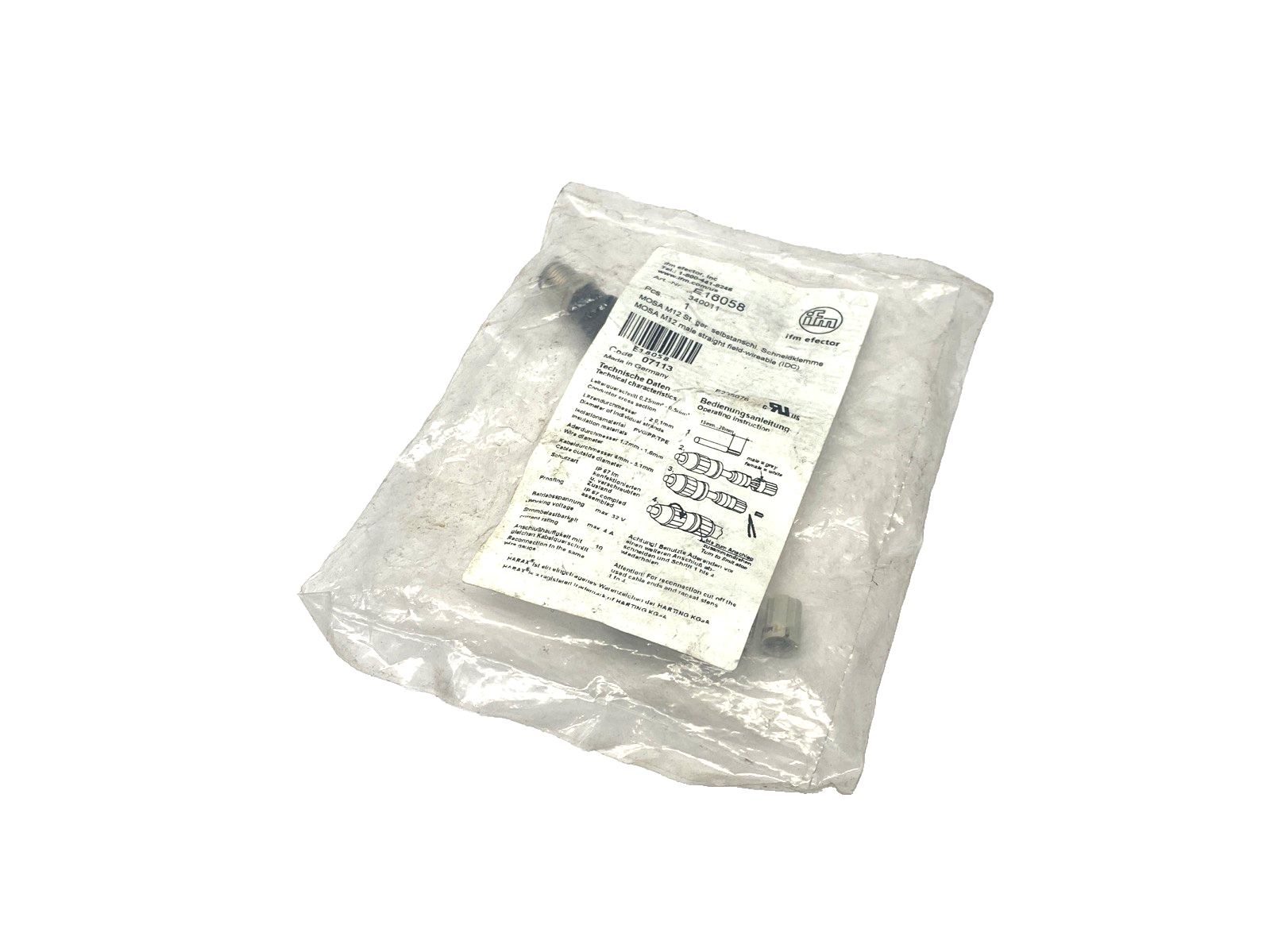 ifm E18058 Wireable Plug, Straight M12 4-Pin Male SSTGH040MSSFKPG - New - Maverick Industrial Sales