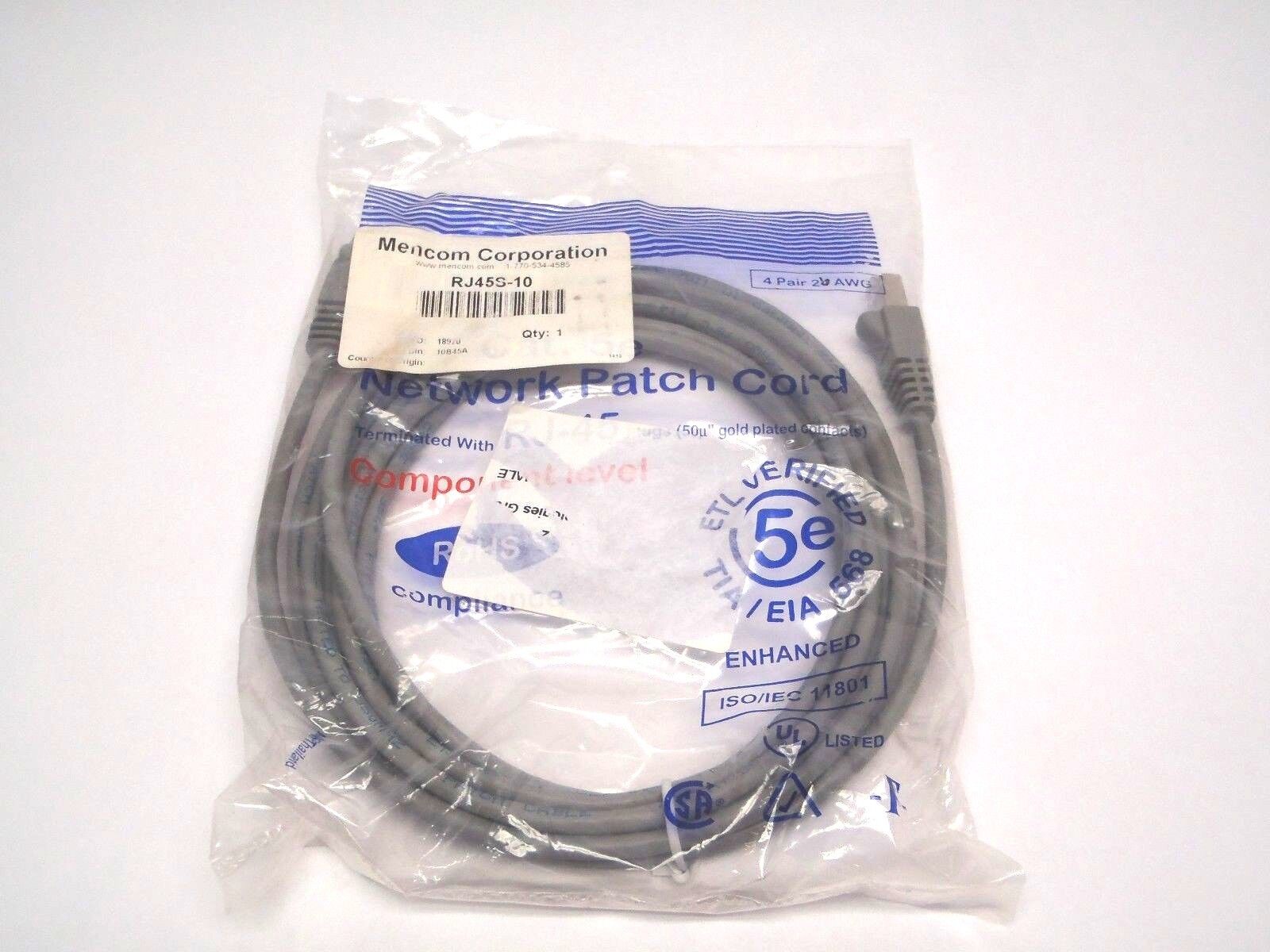 RJ45S-10 | Mencom Corporation Panel/ Computer Patch Ethernet Cable 4 Pair 24 AWG - New Other - Maverick Industrial Sales