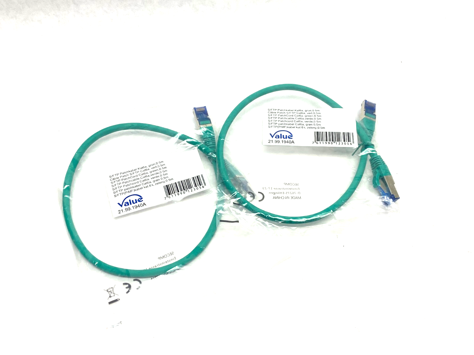 21.99.1940A | Value S/FTP Ethernet Patch Cable Green 0,5m LOT OF 2- New - Maverick Industrial Sales