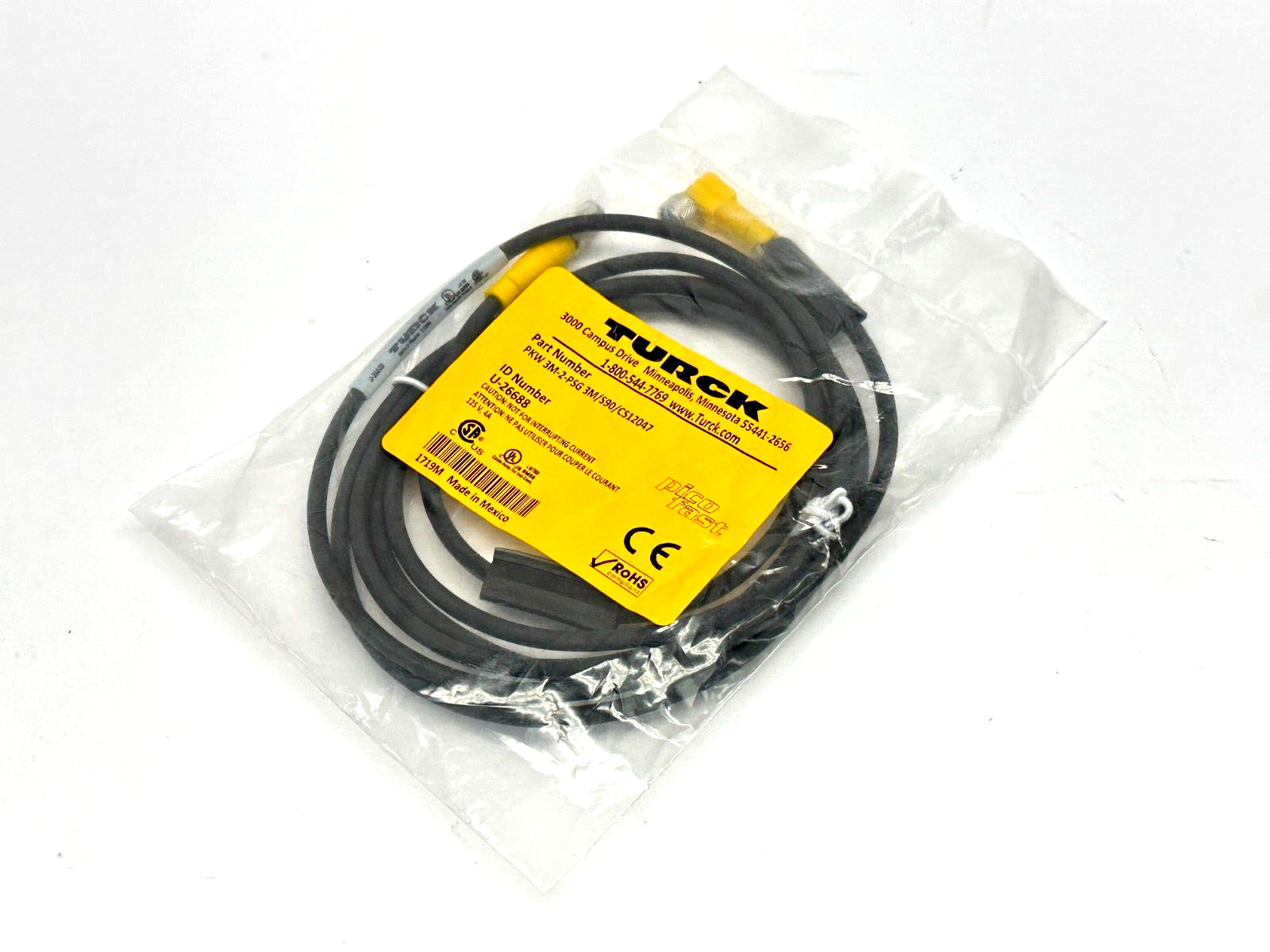 Turck PKW 3M-2-PSG 3M/S90/CS12047 Picofast Cordset 2m U-26688 - New - Maverick Industrial Sales