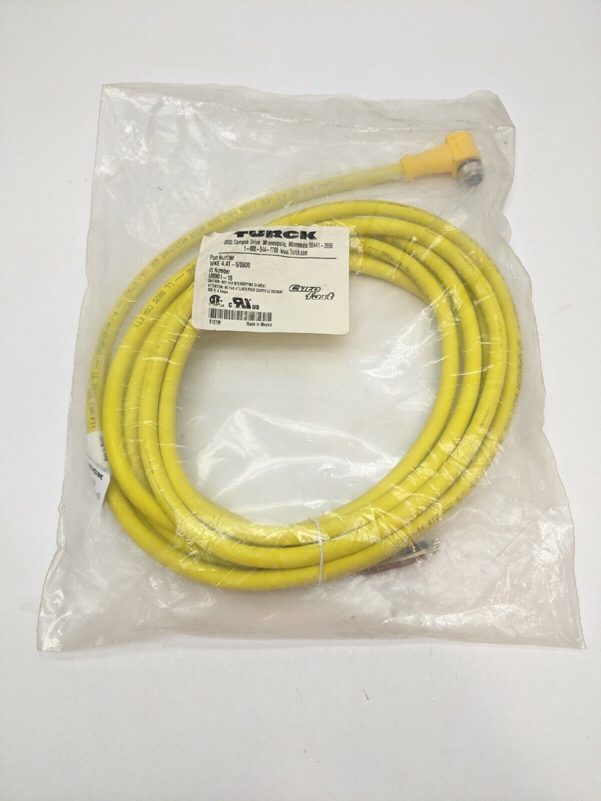Turck WKE 4.4T-5/S600 Euro Fast Cable Cordset U0901-18 - New - Maverick Industrial Sales