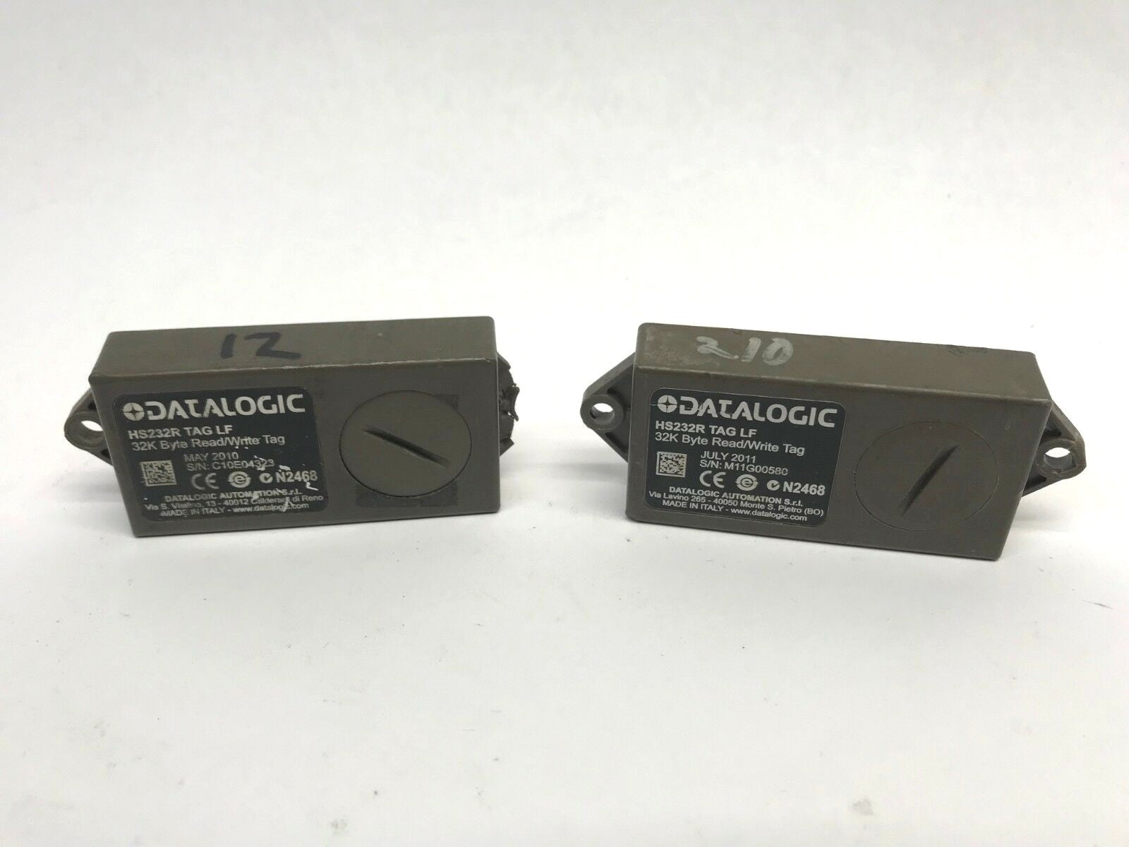 HS232R | Lot of 2 Datalogic TAG LF 32K Byte Read Write Memory Tags, Broken Mounts- Used - Maverick Industrial Sales