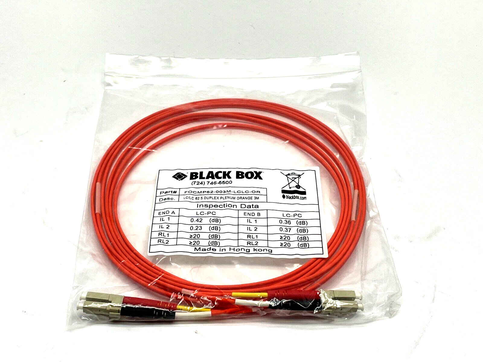 Black Box FOCMP62-003M-LCLC-OR Fiber Patch Cable 3m Length - New - Maverick Industrial Sales
