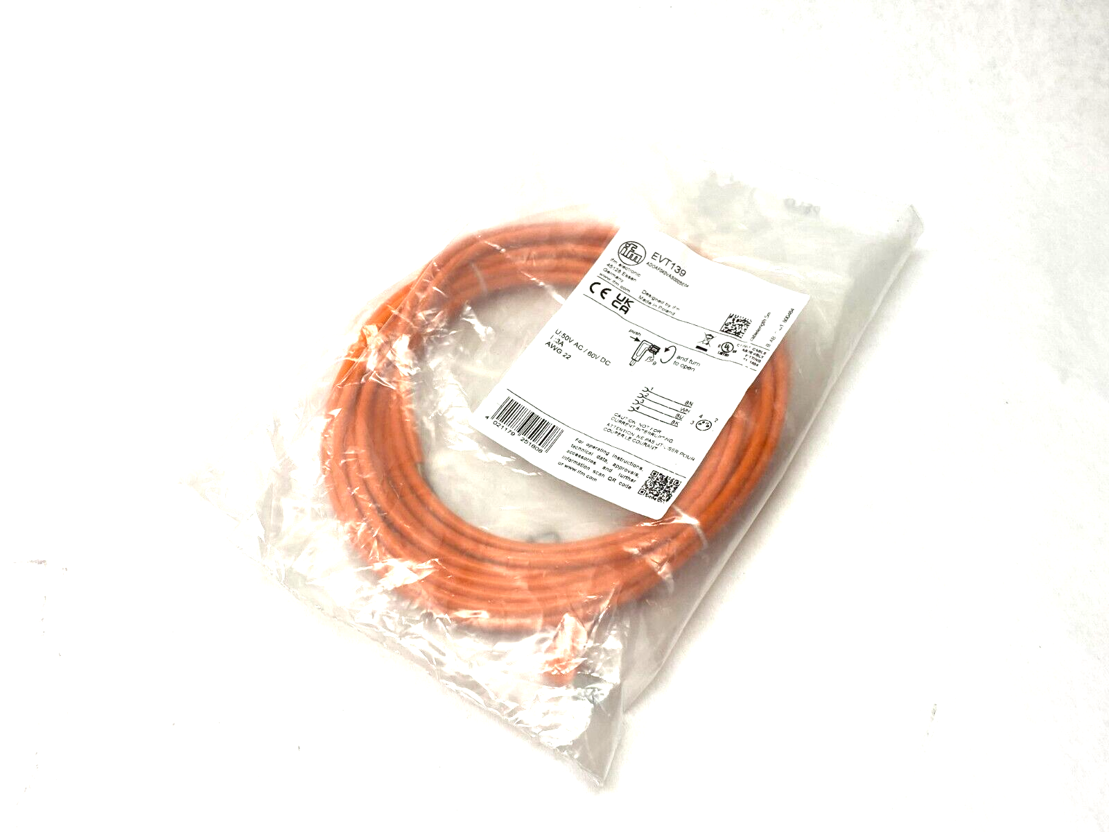 ifm EVT139 Connection Cable, Female M8 4-Pin ADOAF040VAS0005E04 - New - Maverick Industrial Sales