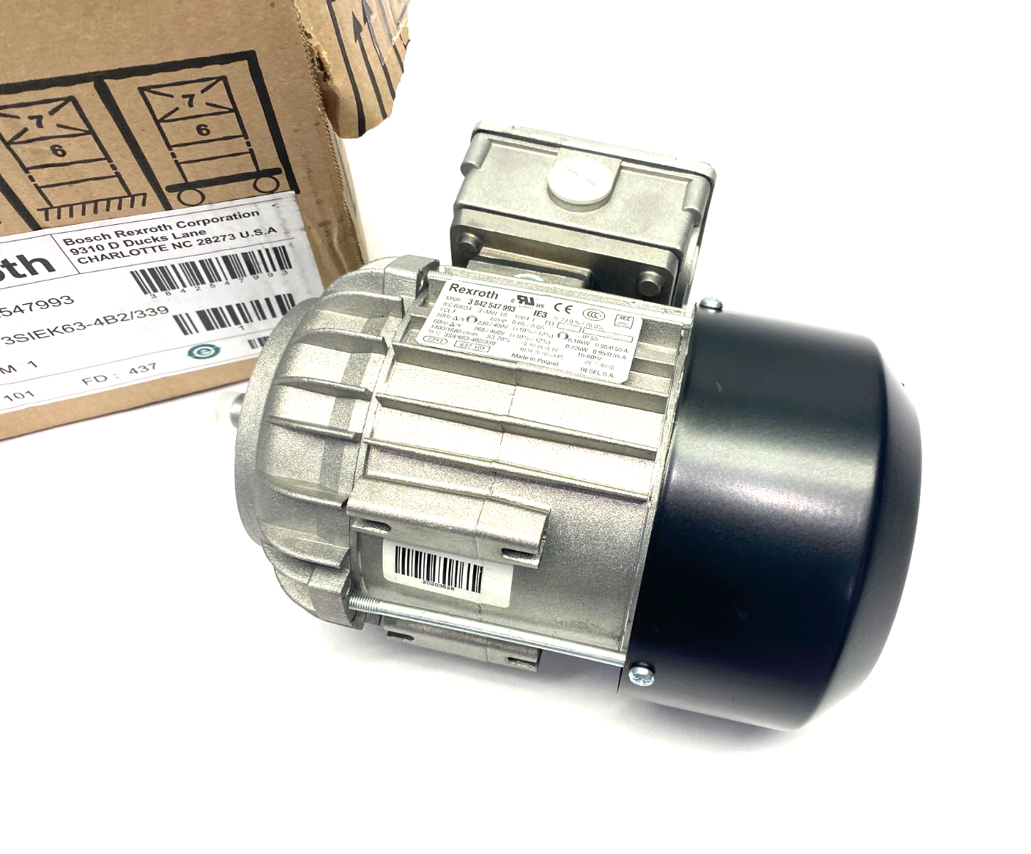 Bosch Rexroth 3842547993 Electric Motor 3-Phase, .22kW, 3SIEK63-4B2/339 - Maverick Industrial Sales