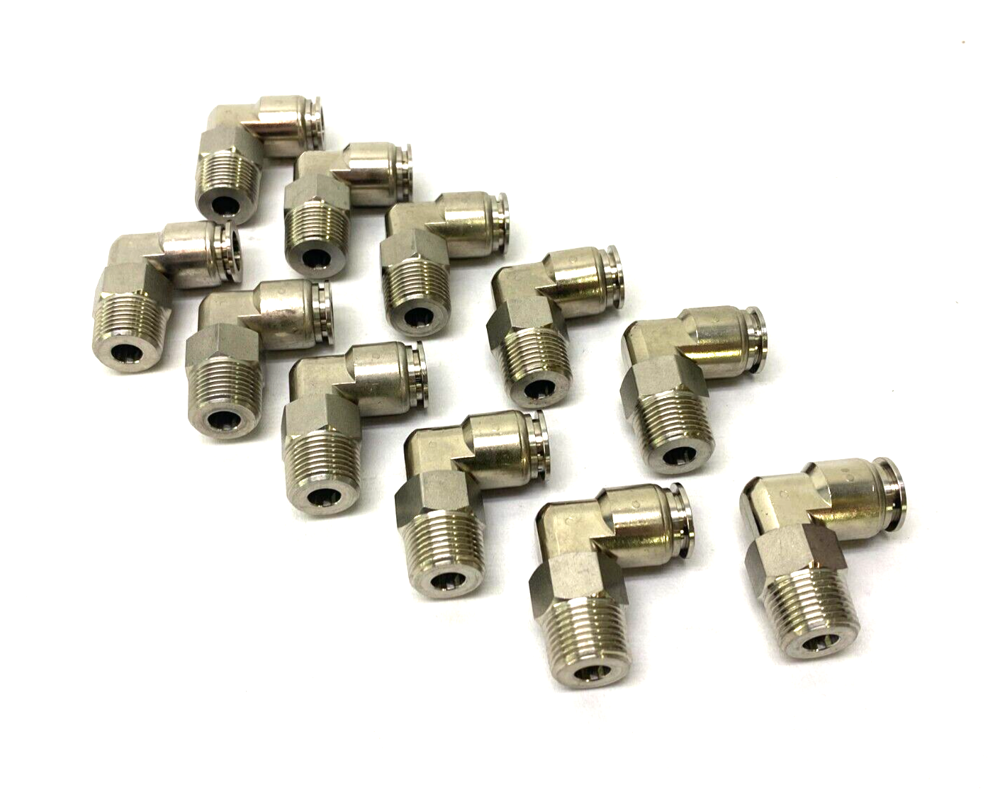 Stainless Steel Swivel Snap-Connect Elbow Fitting 10mm OD to 3/8" NPT LOT OF 11 - Maverick Industrial Sales