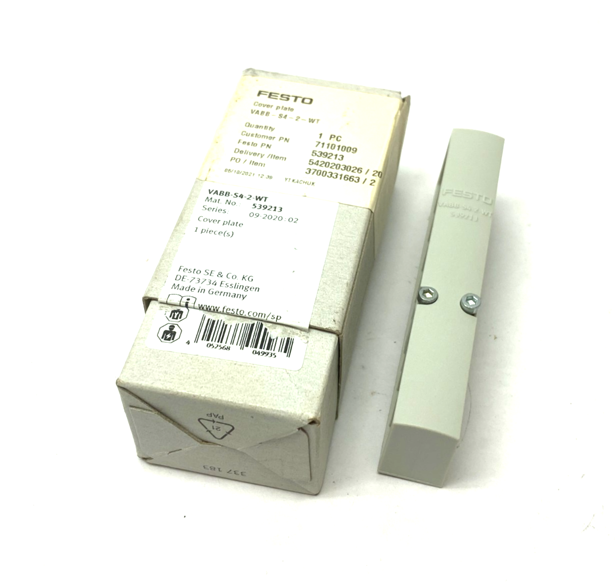 Festo VABB-S4-2-WT Manifold Blank Cover Plate 539213 - Maverick Industrial Sales