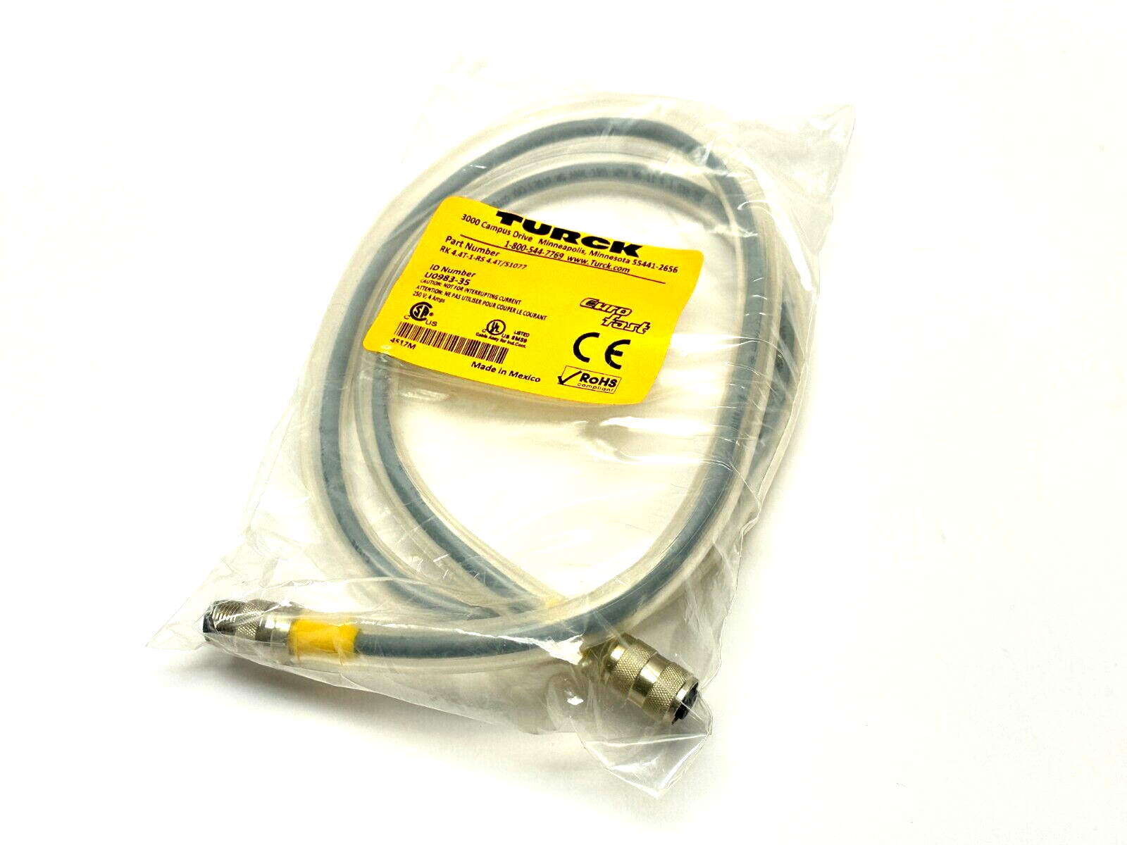 Turck RK 4.4T-1-RS 4.4T/S1077 Eurofast Molded Cordset 1m U0983-35 - New - Maverick Industrial Sales