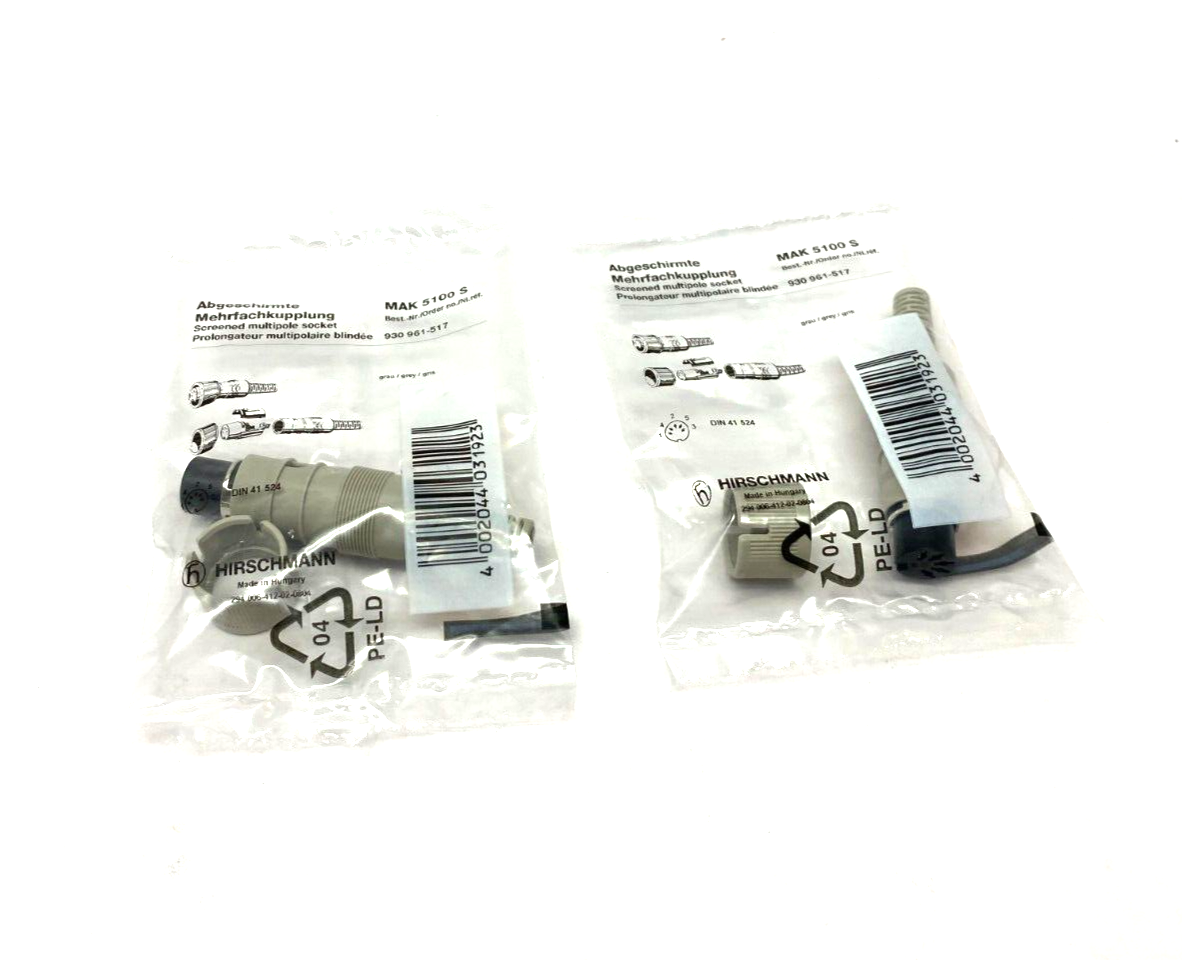 Hirschmann 930961517 Screened Multi-Pole Cable Socket MAK 5100 S GRAU LOT OF 2 - Maverick Industrial Sales