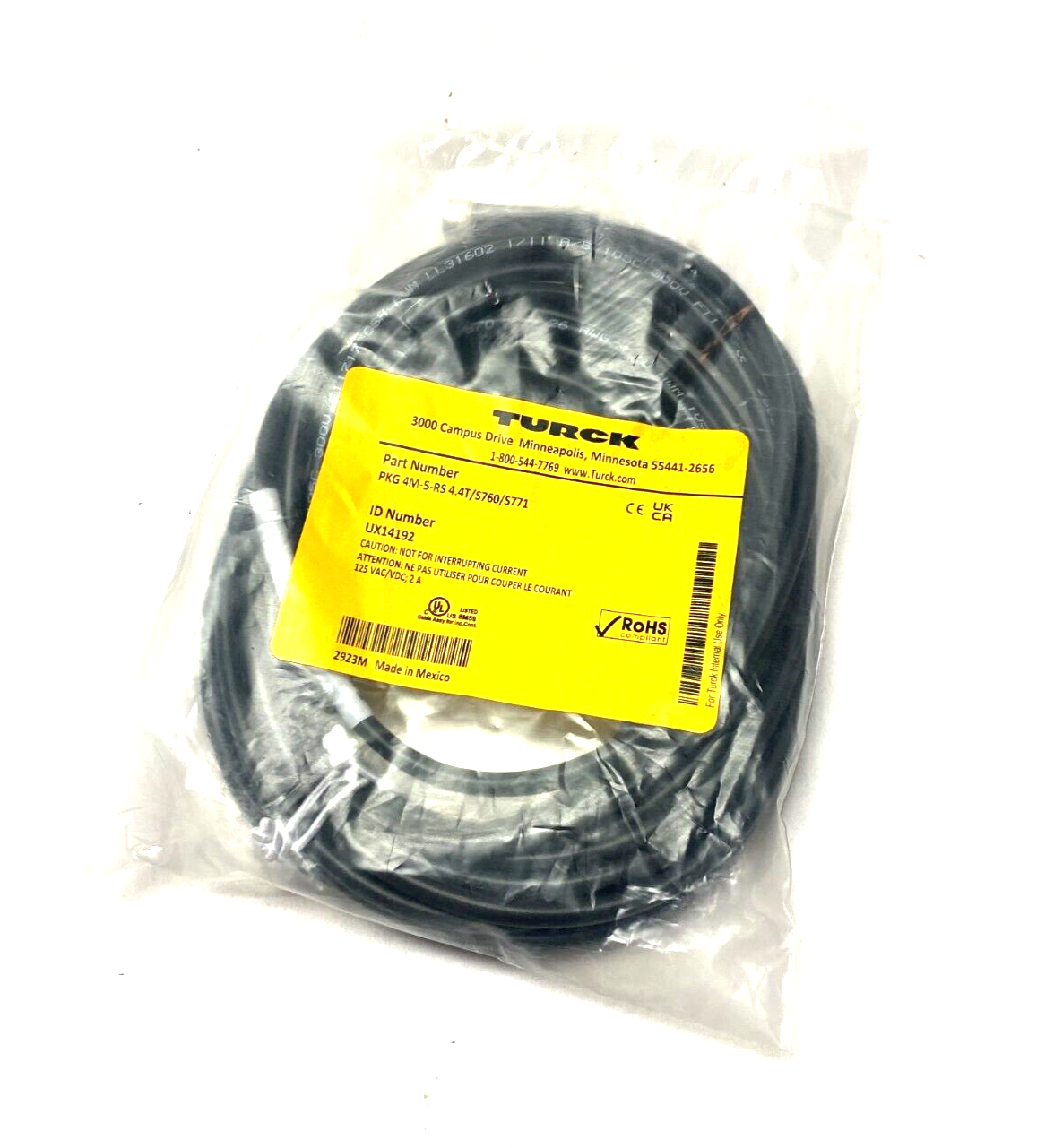 PKG 4M-5-RS 4.4T/S760/S771, UX14192 | Turck PKG 4M-5-RS 4.4T/S760/S771 Double-Ended Cordset UX14192 - New - Maverick Industrial Sales