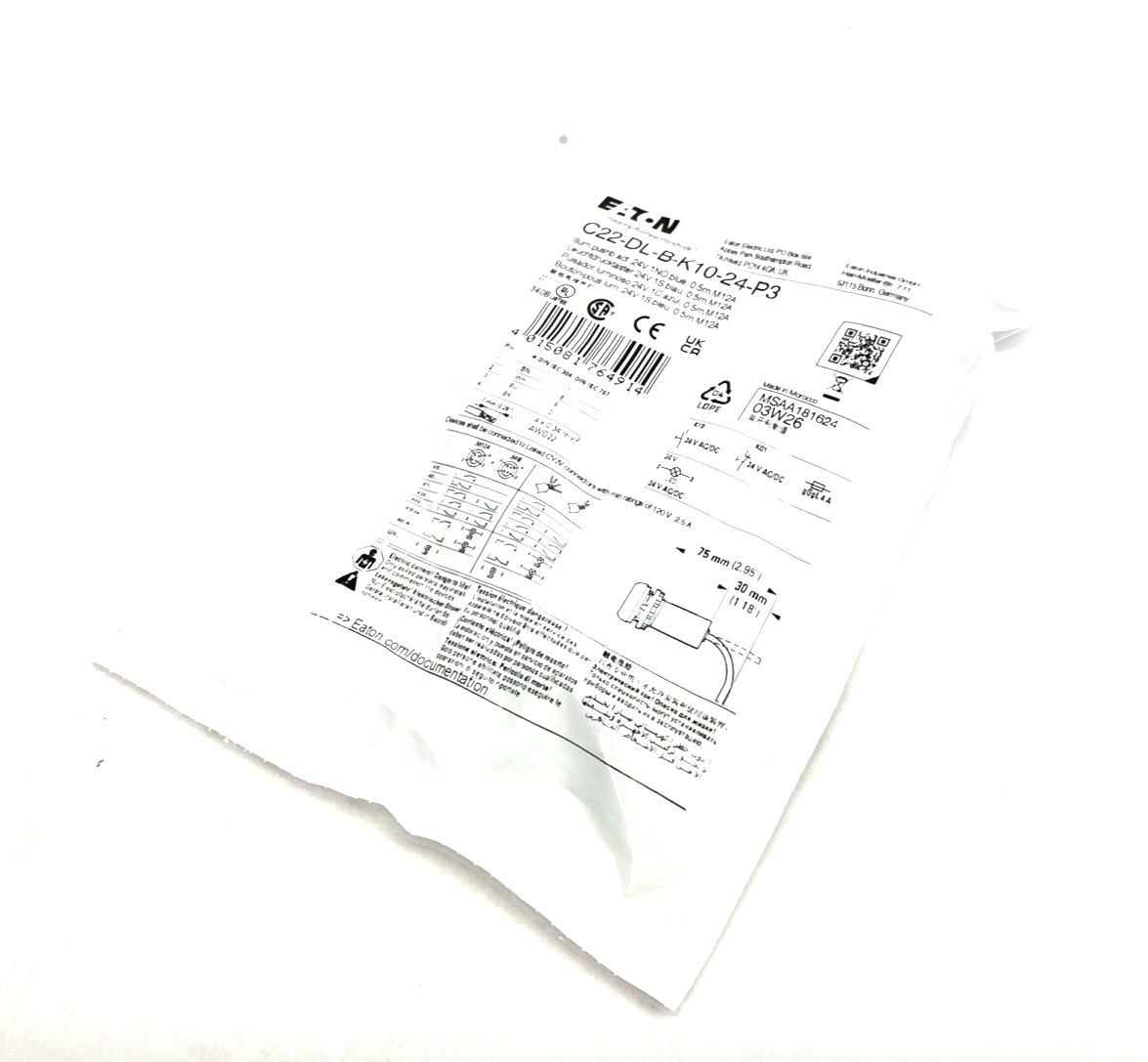 Eaton C22-DL-B-K10-24-P3 Illuminated Pushbutton Blue, Momentary RQM Compact - Maverick Industrial Sales
