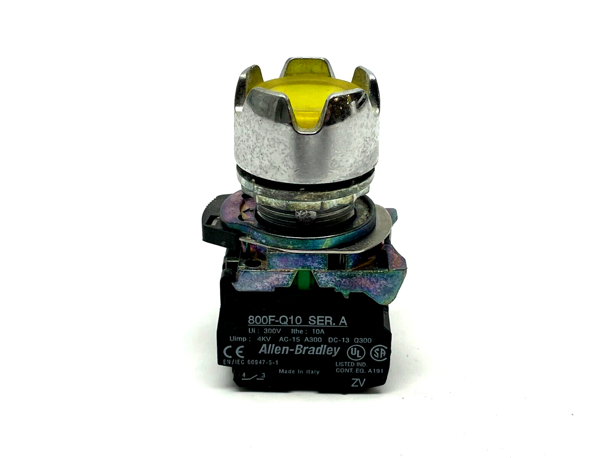800FM-LG5 | Allen Bradley Guarded Pushbutton Yellow w/ 800F-Q3Y Lamp Module - Used - Maverick Industrial Sales
