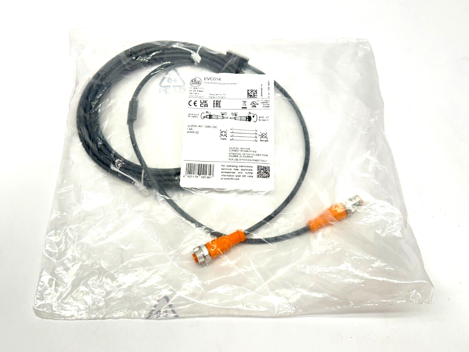 ifm EVC014 Connection Cable M/F M12 5m VDOGH040MSS0005H04STGH040MSS - New - Maverick Industrial Sales