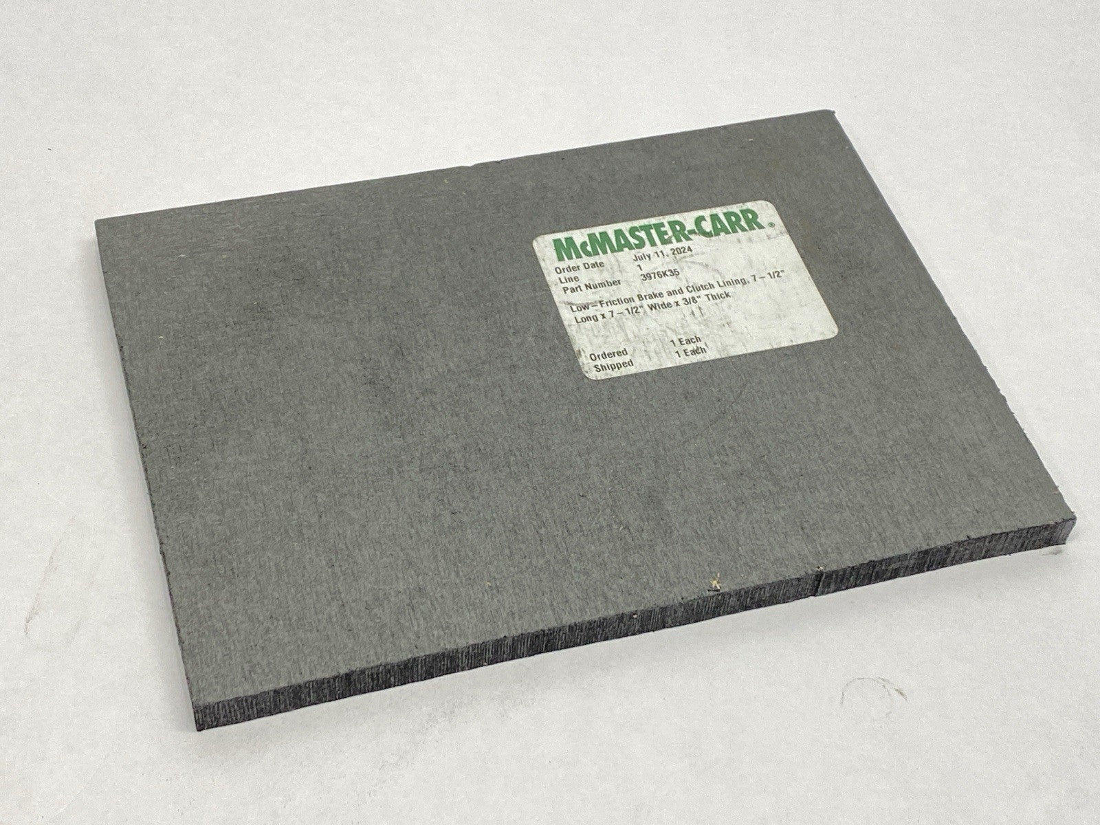 3976K35 Low-Friction Brake And Clutch Lining 3/8" Thick - Maverick Industrial Sales