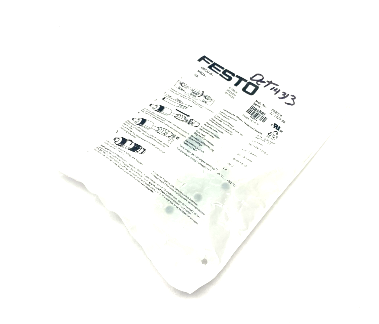 Festo NECU-S-M8G3-HX Field Wireable Connector M8 3-Pin 562024 - New - Maverick Industrial Sales