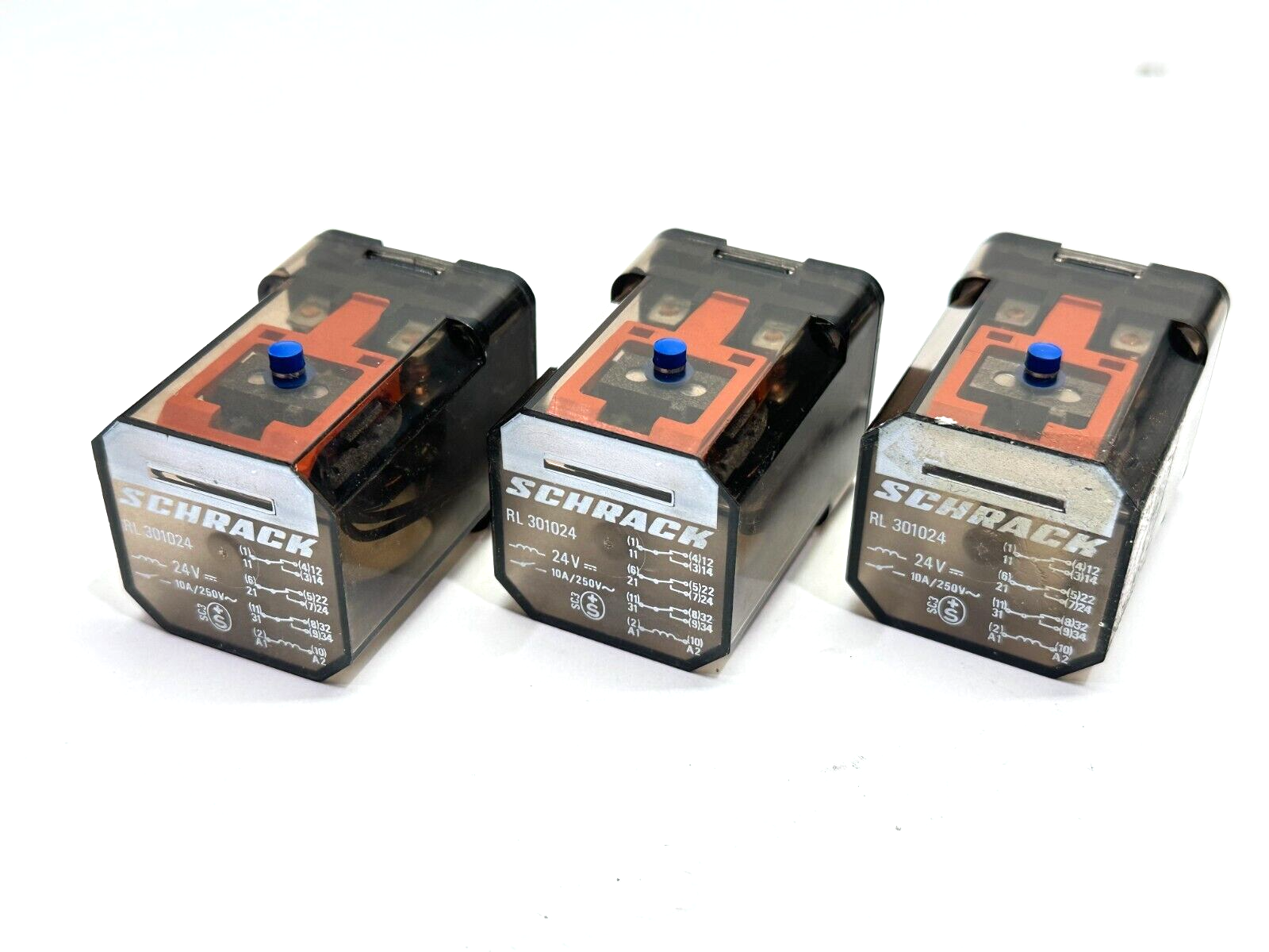 Schrack RL301024 SC3 S+ Plug-In Relay 11-Pin 24V 10A 250V LOT OF 3 - Maverick Industrial Sales