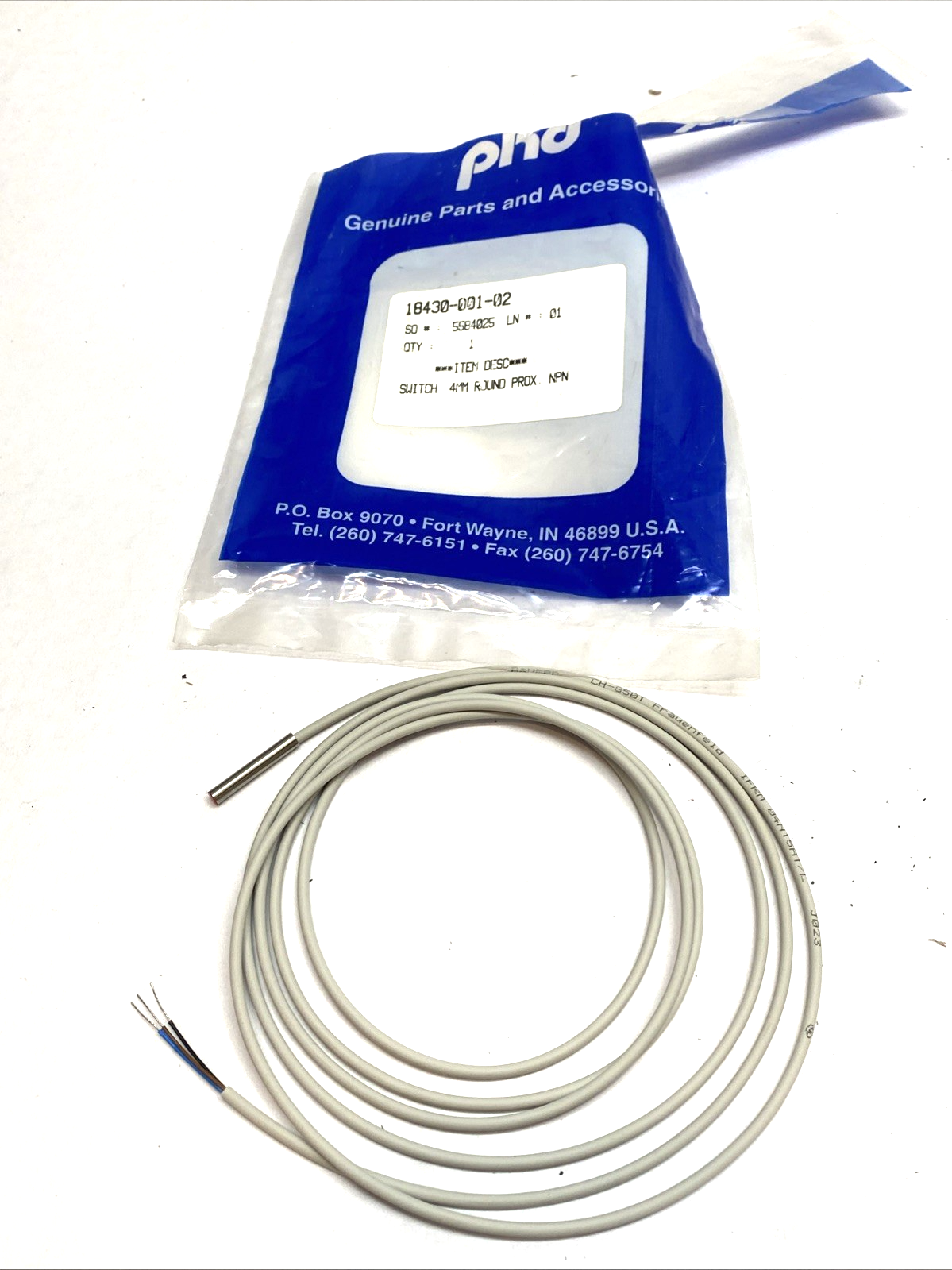 PHD 18430‑001‑02 Inductive Proximity Switch 4mm Round NPN 10–30 VDC - Maverick Industrial Sales