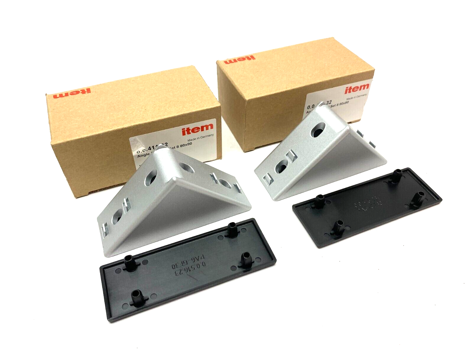 Item 0.0.411.32 Angle Bracket Set 80x80mm LOT OF 2 MISSING HARDWARE - New – Open box - Maverick Industrial Sales