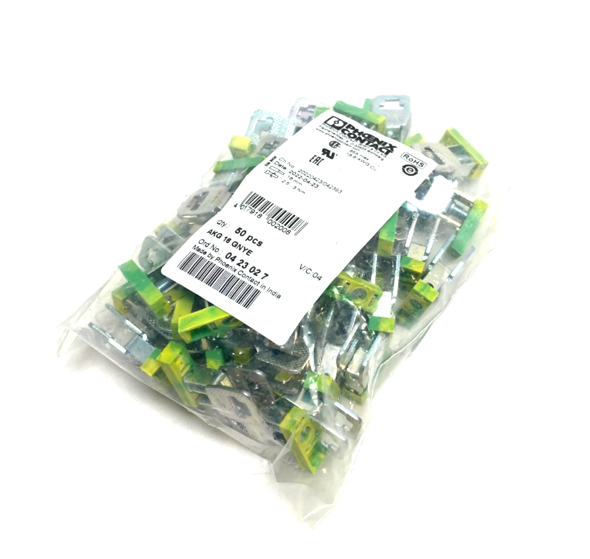 Phoenix Contact AKG 16 GNYE Connection Terminal Block 0423027 PKG OF 50 - Maverick Industrial Sales