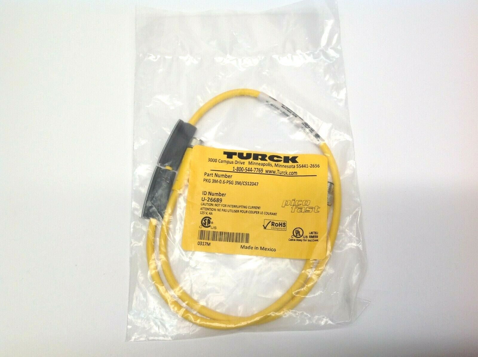 PKG 3M-0.6-PSG 3M/CS12047 | Turck Picofast Cordset U-26689 - New - Maverick Industrial Sales