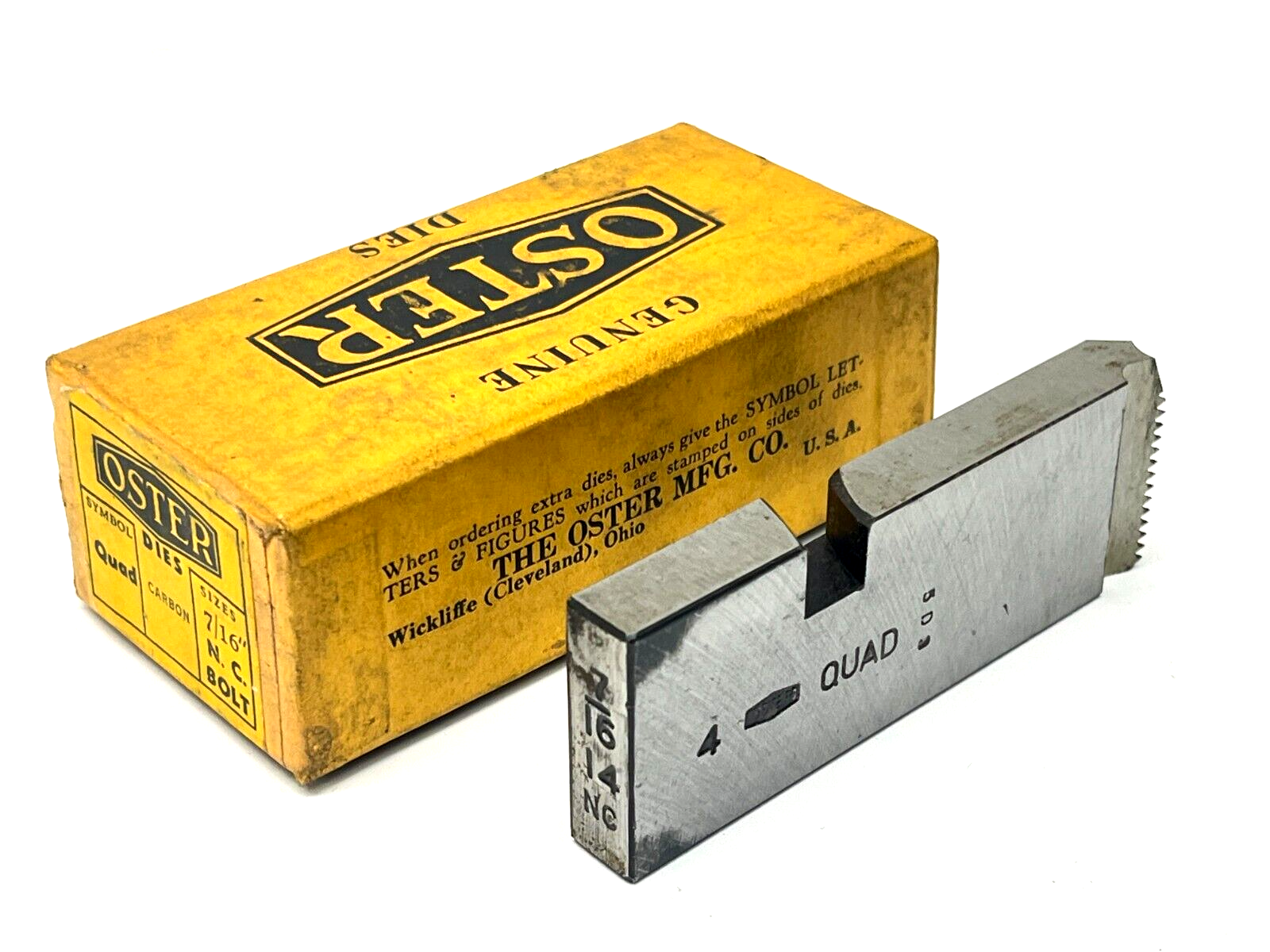 Oster Symbol Quad Carbon Steel 7/16" 14 N.C Bolt Die - New – Open box - Maverick Industrial Sales