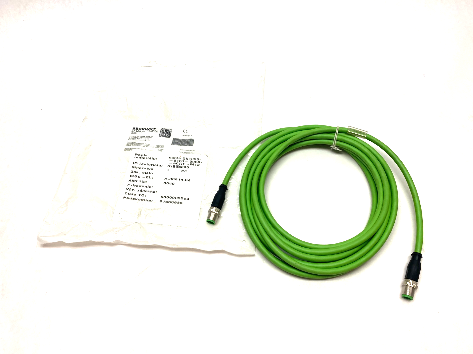 Beckhoff ZK1090-6161-0050 Double Ended EtherCAT Cable M12 M to M 4-Pin 053371 - Maverick Industrial Sales