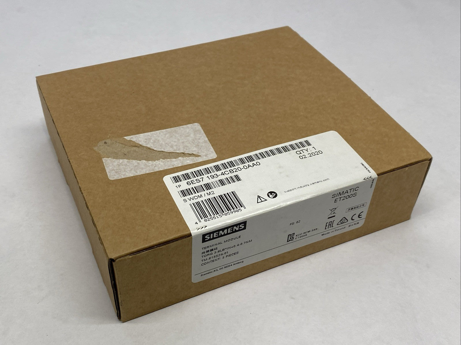Siemens 6ES7 193-4CB20-0AA0 SIMATIC ET200S Terminal Module BOX OF 5 - Maverick Industrial Sales