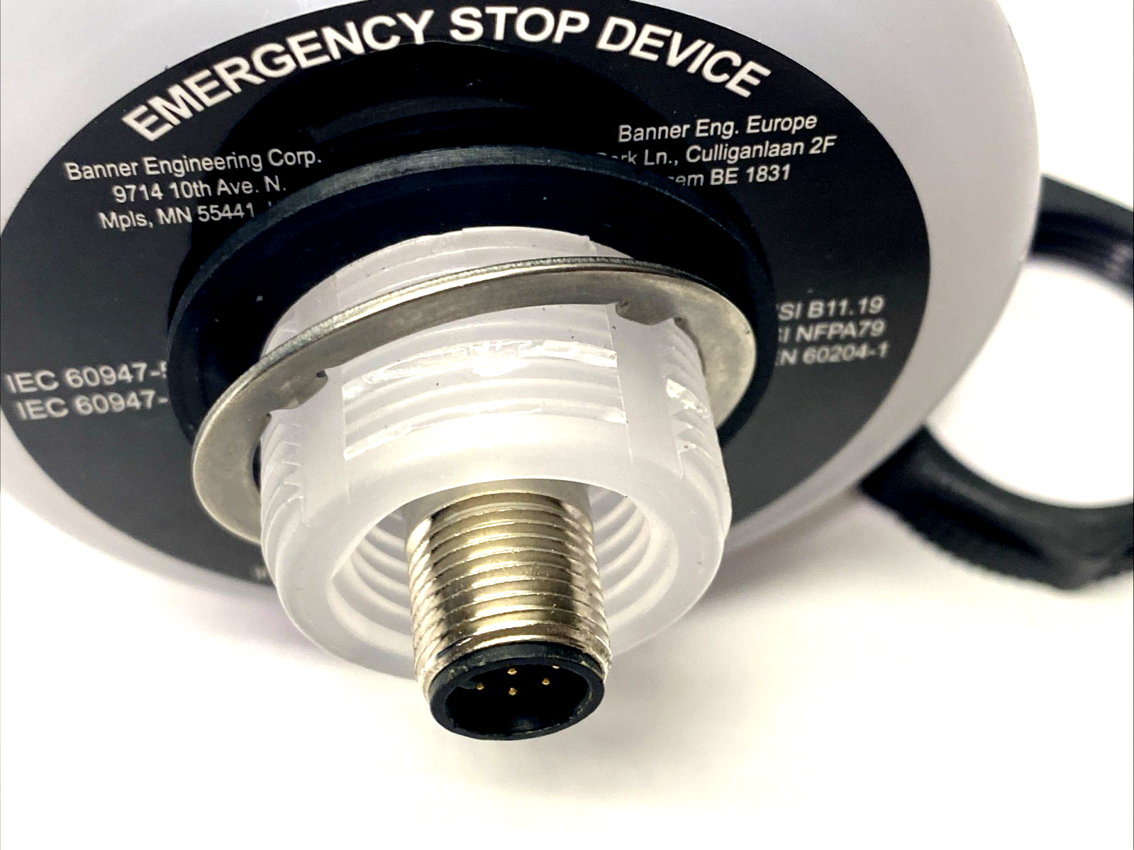 Banner SSA-EB1PLGR-0DECQ8 30mm Mount E-Stop M12 8-Pin 808878 DAMAGED THREADS - Maverick Industrial Sales
