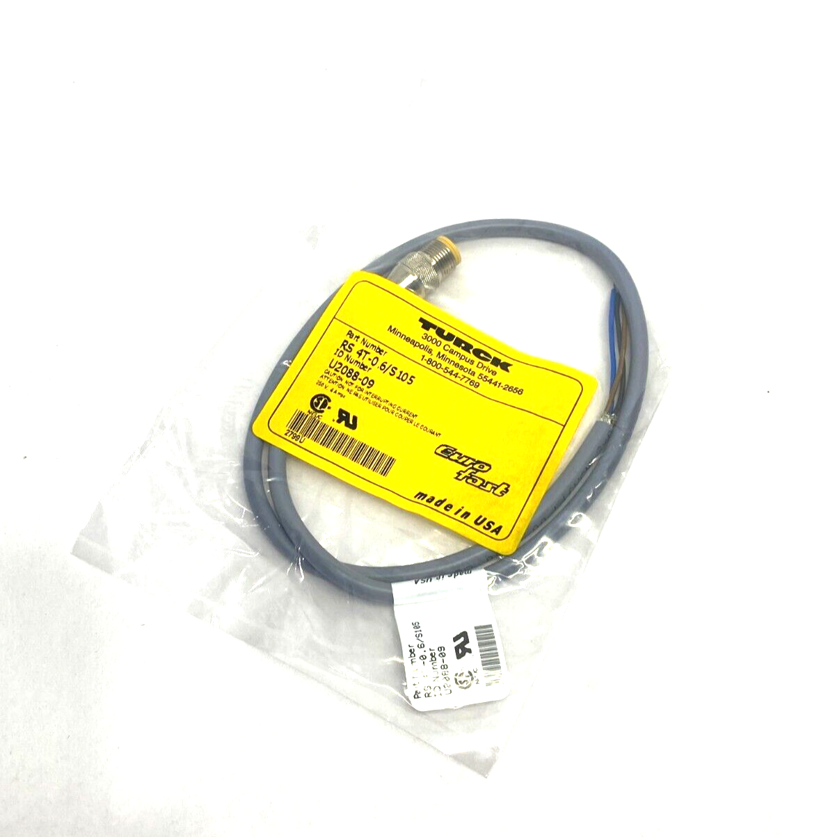 RS 4T-0.6/S105, U2088-09 | Turck RS 4T-0.6/S105 Eurofast Single Ended M12 Straight Cordset 4-Pin U2088-09 - New - Maverick Industrial Sales